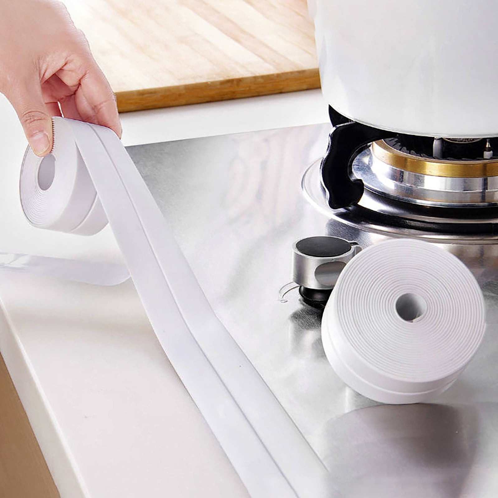 Kitchen Caulk Tape Self Adhesive,Waterproof Caulking Sealing Tape,Easy to Install Caulking Tape for Bathroom Peel and Stick Caulking Strip Floor Tile Wallpaper Toilet Tub Shower Wall(White) White - Image 5