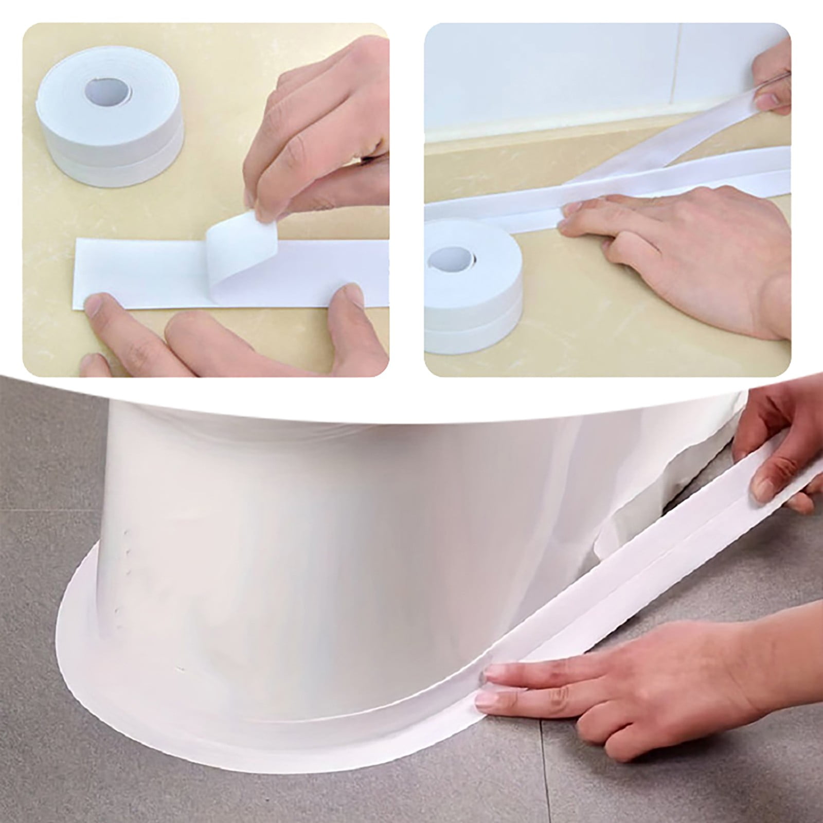 Kitchen Caulk Tape Self Adhesive,Waterproof Caulking Sealing Tape,Easy to Install Caulking Tape for Bathroom Peel and Stick Caulking Strip Floor Tile Wallpaper Toilet Tub Shower Wall(White) White(2pc) - Image 6