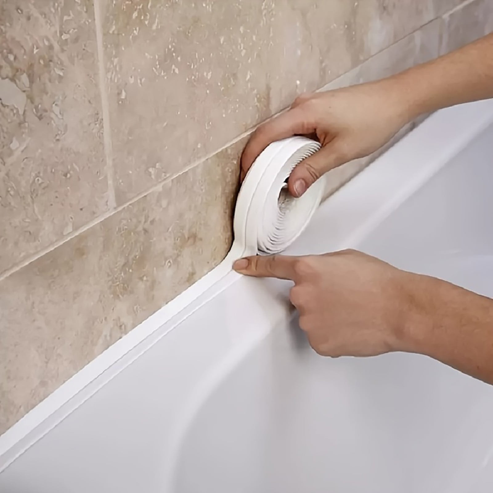 Kitchen Caulk Tape Self Adhesive,Waterproof Caulking Sealing Tape,Easy to Install Caulking Tape for Bathroom Peel and Stick Caulking Strip Floor Tile Wallpaper Toilet Tub Shower Wall(White) White(2pc) - Image 7