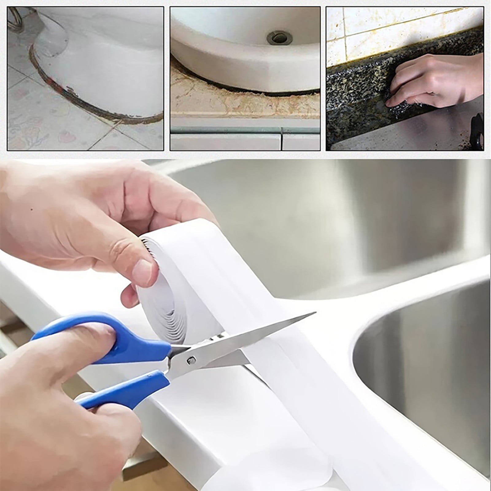 Kitchen Caulk Tape Self Adhesive,Waterproof Caulking Sealing Tape,Easy to Install Caulking Tape for Bathroom Peel and Stick Caulking Strip Floor Tile Wallpaper Toilet Tub Shower Wall(White) White(4pc) - Image 4