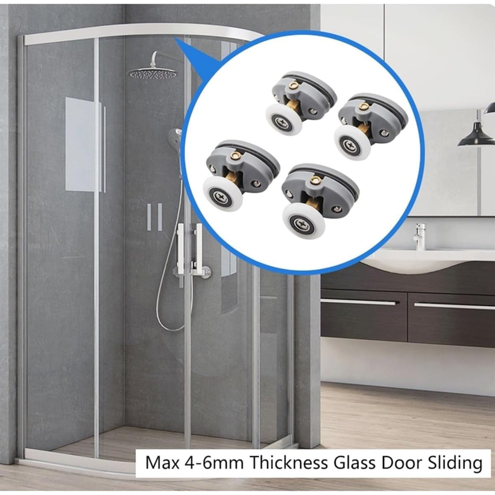 Shower Door Rollers, Single Shower Door Runners/Wheels/Pulleys/Guides 25mm Diameter Home Bathroom DIY Replacement Parts (2 Upper Rollers and 2 Bottom Rollers) 2 Set Multisize White/23 mm - Image 5