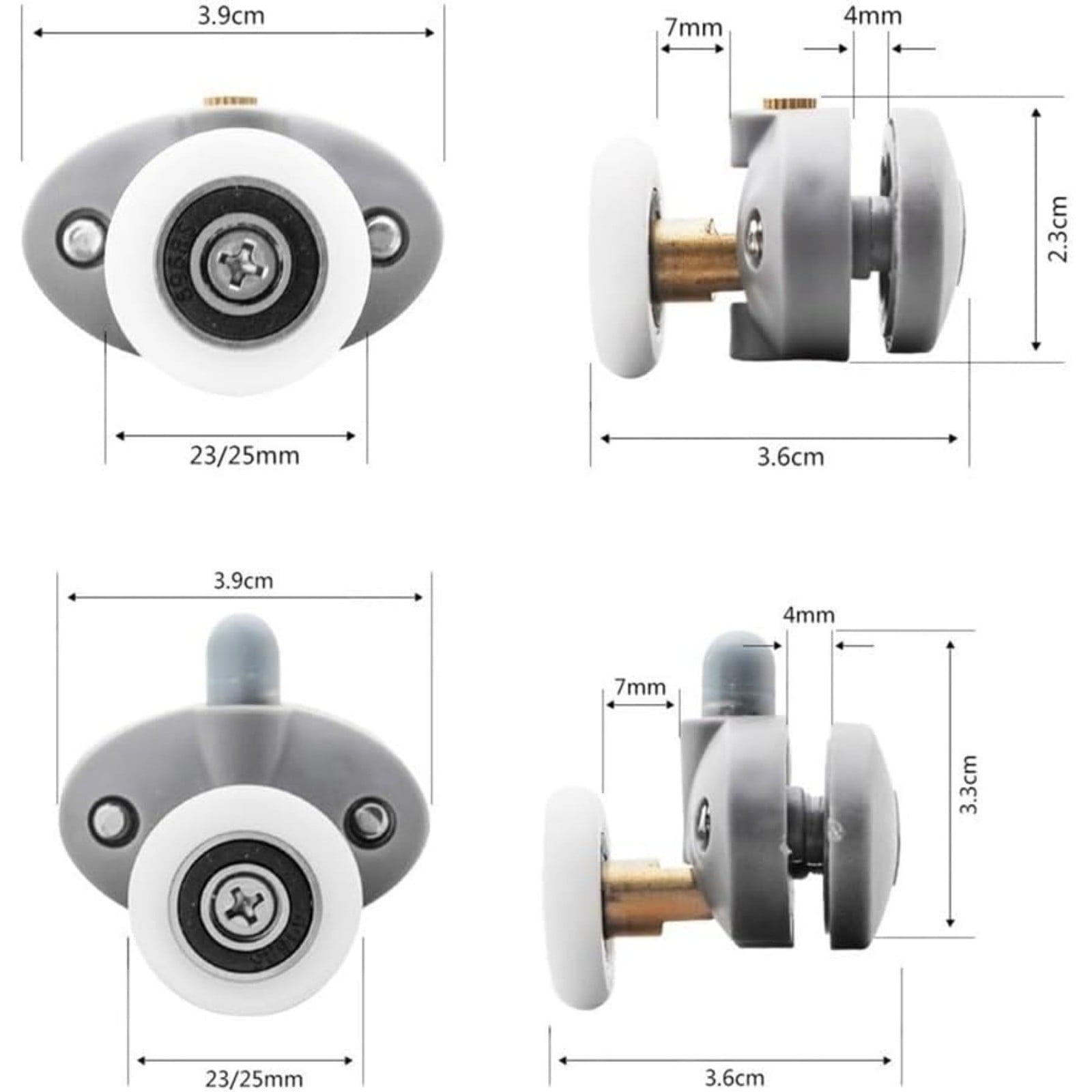 Shower Door Rollers, Single Shower Door Runners/Wheels/Pulleys/Guides 25mm Diameter Home Bathroom DIY Replacement Parts (2 Upper Rollers and 2 Bottom Rollers) 2 Set Multisize White/25 mm - Image 3