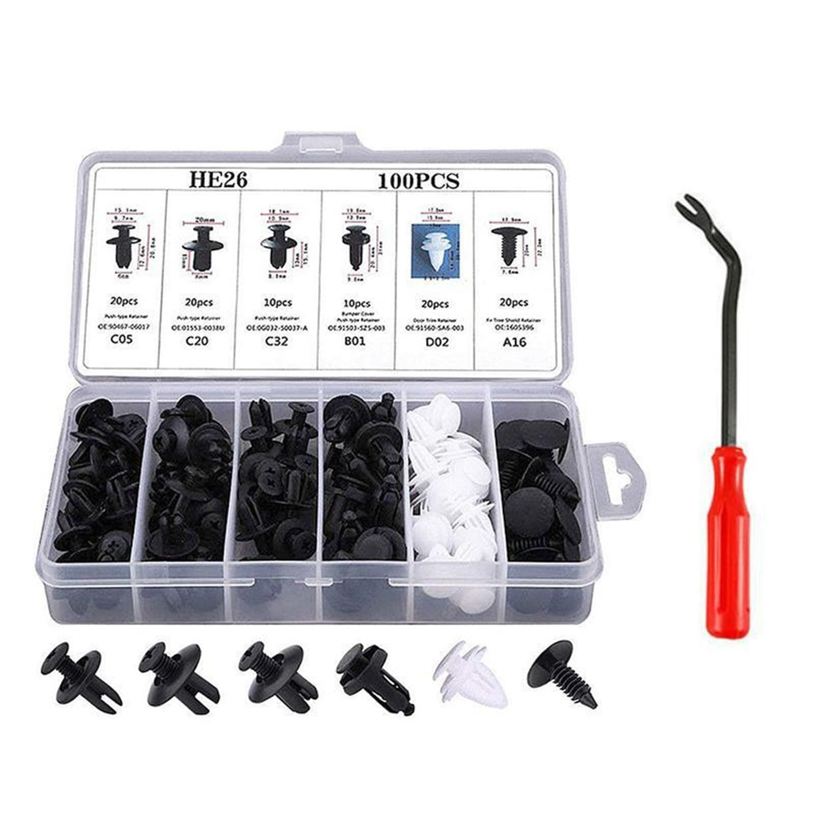 100-Piece Car Fastener Clip Set,Six Types of Nylon Retainers with Removal Tool,Universal for Automotive Trim and Bumper,Durable and Easy to Install,Saves Time on Repairs and Maintenance. - Image 1