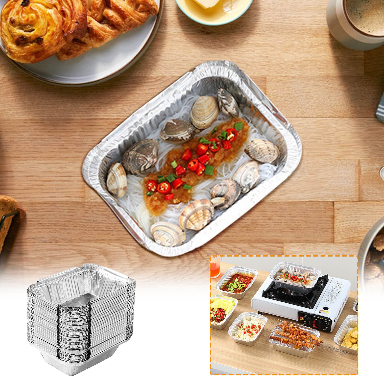 50 Pcs Disposable Aluminum Baking Pans,Rectangular Foil Trays for Grilling and Baking,Oven-Safe and Eco-Friendly,Perfect for Brownies,Lasagna,or Outdoor BBQ,No Cleanup Needed. 50pcs 230ML - Image 5