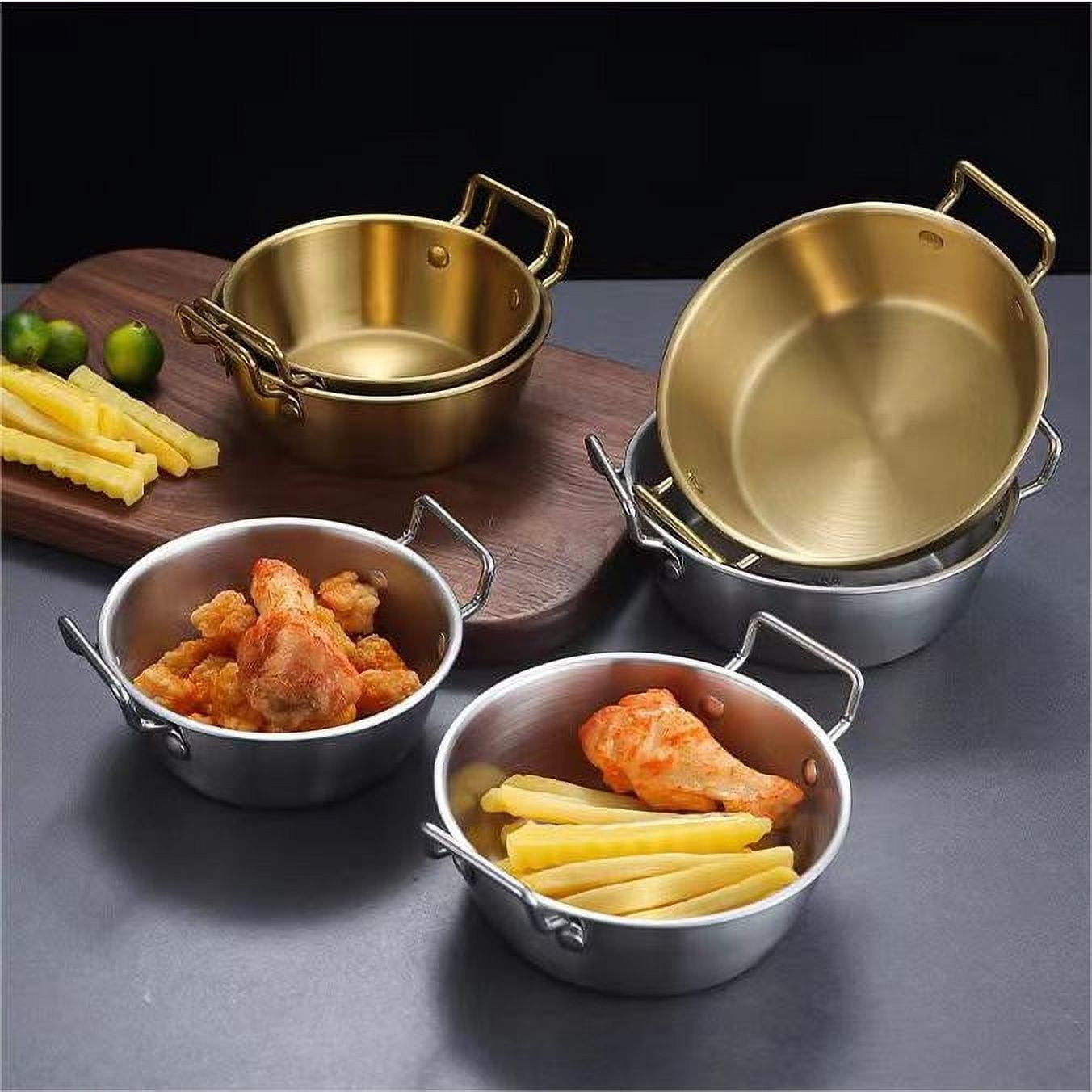 Stainless Steel Soy Sauce Dishes,Sauce Dish Metal Popcorn Pot reusable,Golden Dipping Bowl with Handle Individual Round Seasoning Bowls Serving Dishes for Sushi,Side Dishes,Dessert,Tomato Sauce silvery 14cm - Image 6