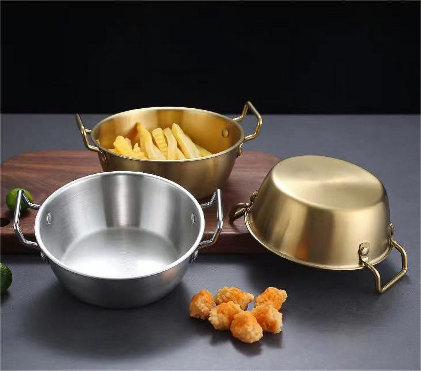 Stainless Steel Soy Sauce Dishes,Sauce Dish Metal Popcorn Pot reusable,Golden Dipping Bowl with Handle Individual Round Seasoning Bowls Serving Dishes for Sushi,Side Dishes,Dessert,Tomato Sauce silvery 15cm - Image 3