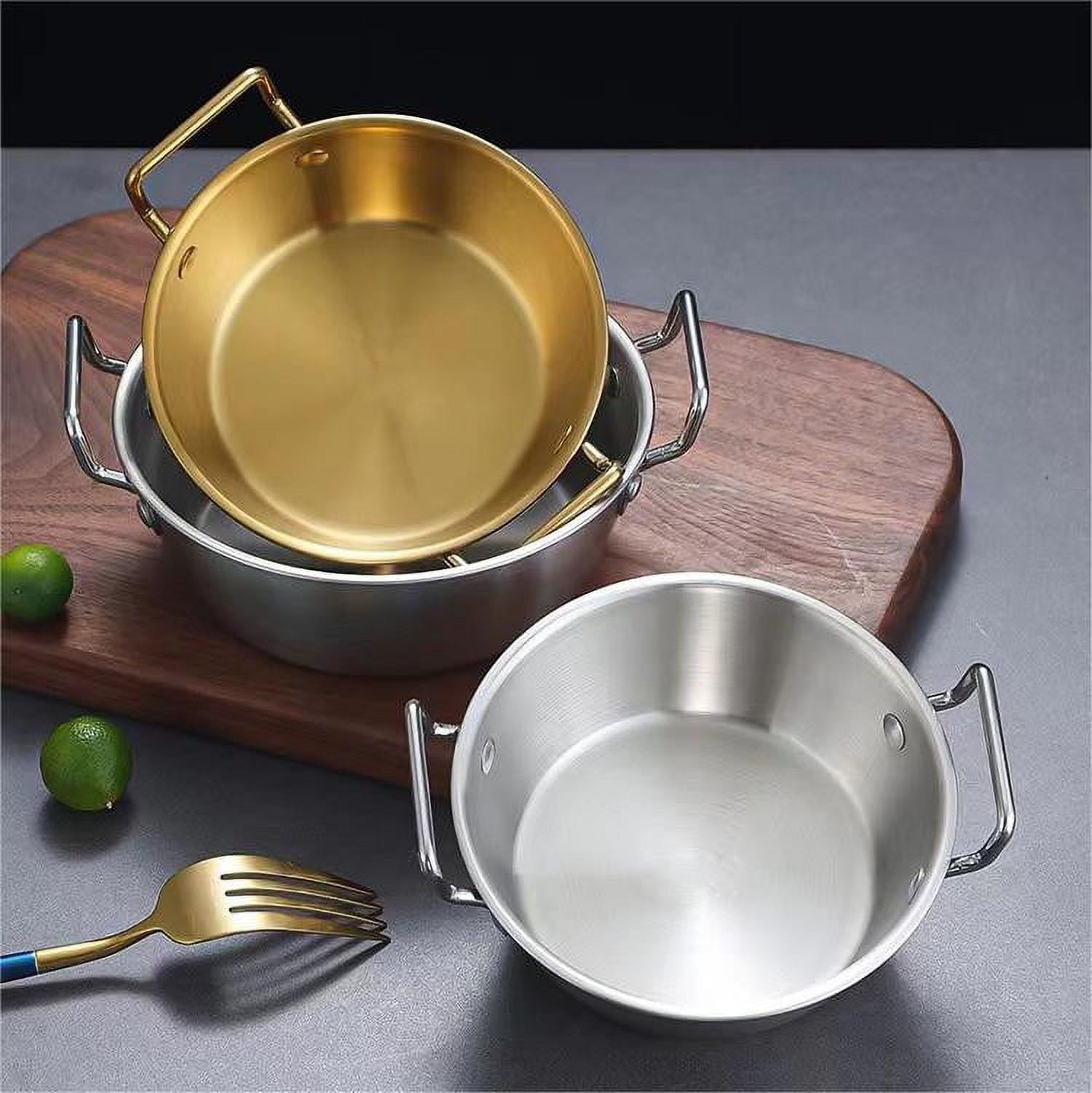 Stainless Steel Soy Sauce Dishes,Sauce Dish Metal Popcorn Pot reusable,Golden Dipping Bowl with Handle Individual Round Seasoning Bowls Serving Dishes for Sushi,Side Dishes,Dessert,Tomato Sauce silvery 17cm - Image 5