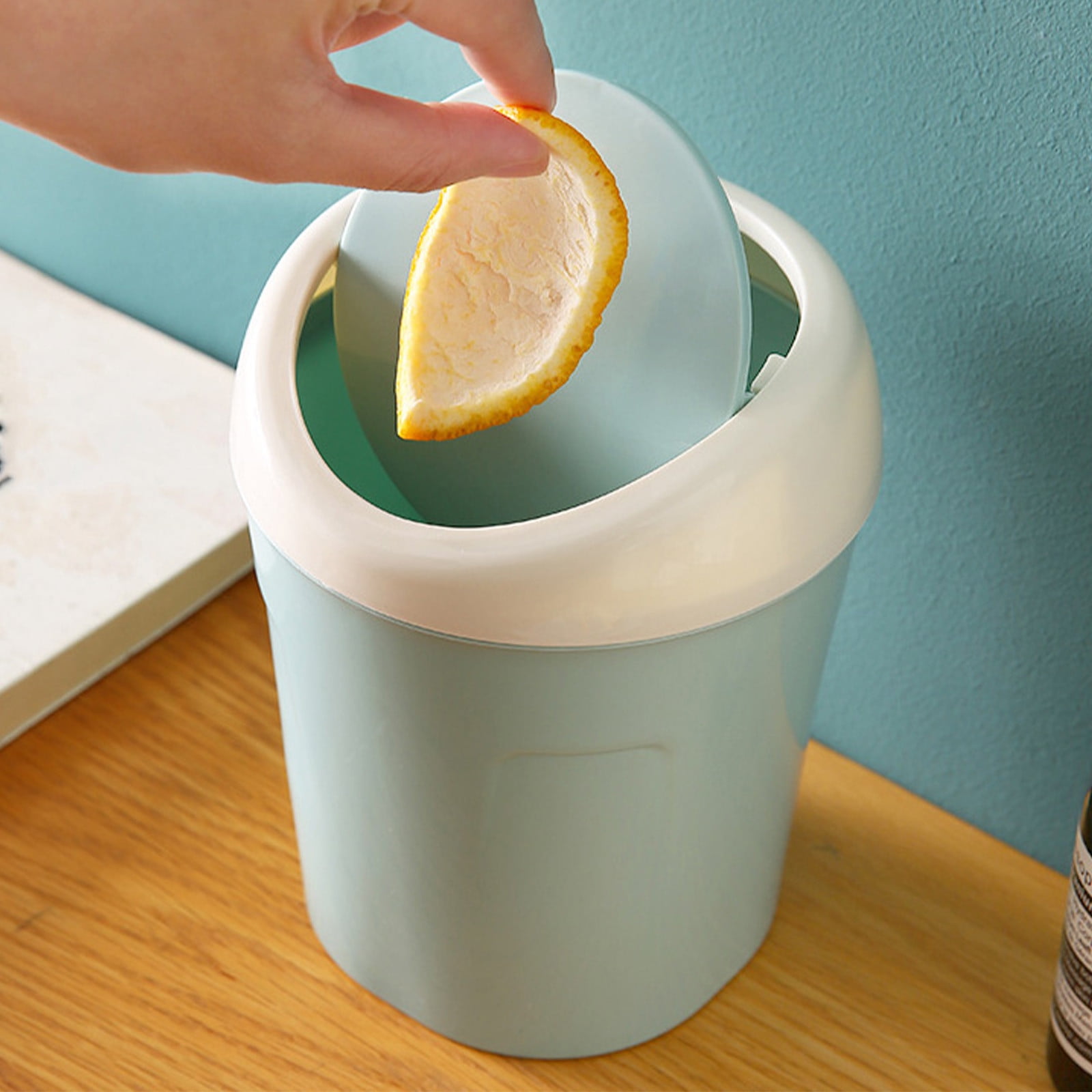 Mini Desk Trash Can with Swing Lid,Tiny Countertop Garbage Bin Portable Waste Basket for Desktop Home Office&Desktop Garbage Can Trash Waste Bin Basket Dustbin Container Home Car for Green Blue - Image 1