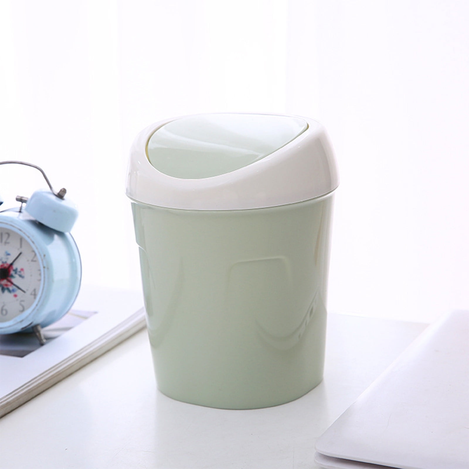 Mini Desk Trash Can with Swing Lid,Tiny Countertop Garbage Bin Portable Waste Basket for Desktop Home Office&Desktop Garbage Can Trash Waste Bin Basket Dustbin Container Home Car for Green Blue - Image 4