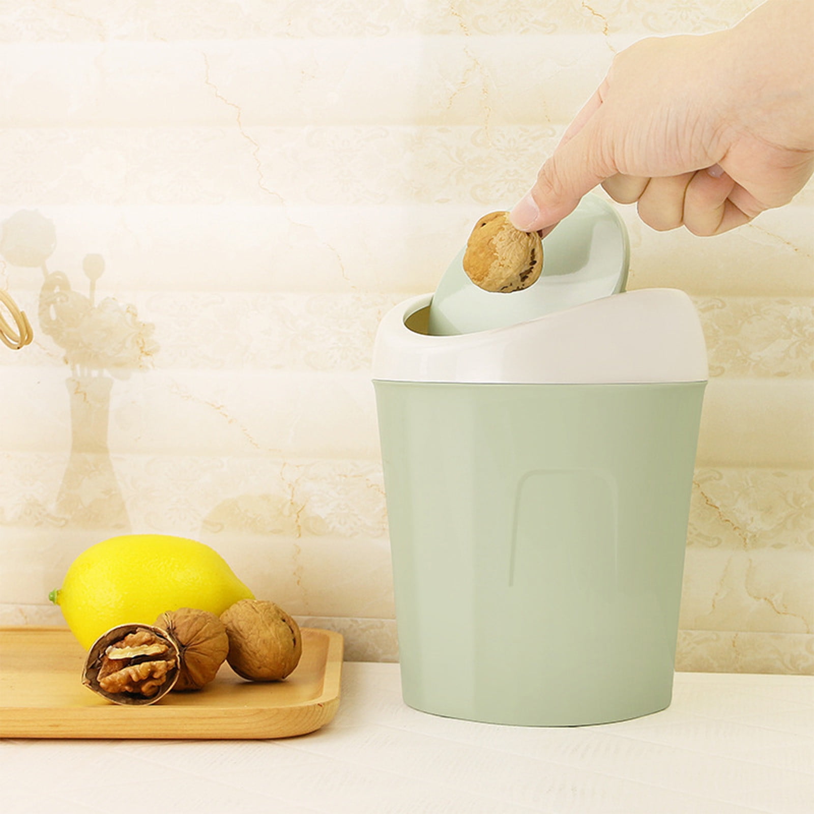Mini Desk Trash Can with Swing Lid,Tiny Countertop Garbage Bin Portable Waste Basket for Desktop Home Office&Desktop Garbage Can Trash Waste Bin Basket Dustbin Container Home Car for Green Blue - Image 5