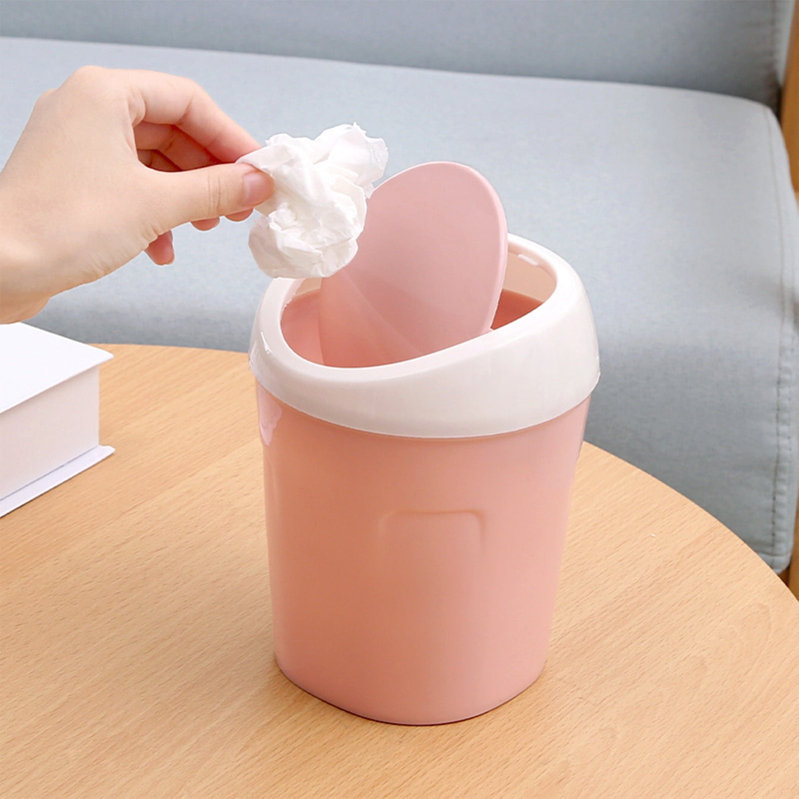 Mini Desk Trash Can with Swing Lid,Tiny Countertop Garbage Bin Portable Waste Basket for Desktop Home Office&Desktop Garbage Can Trash Waste Bin Basket Dustbin Container Home Car for Green Pink - Image 1