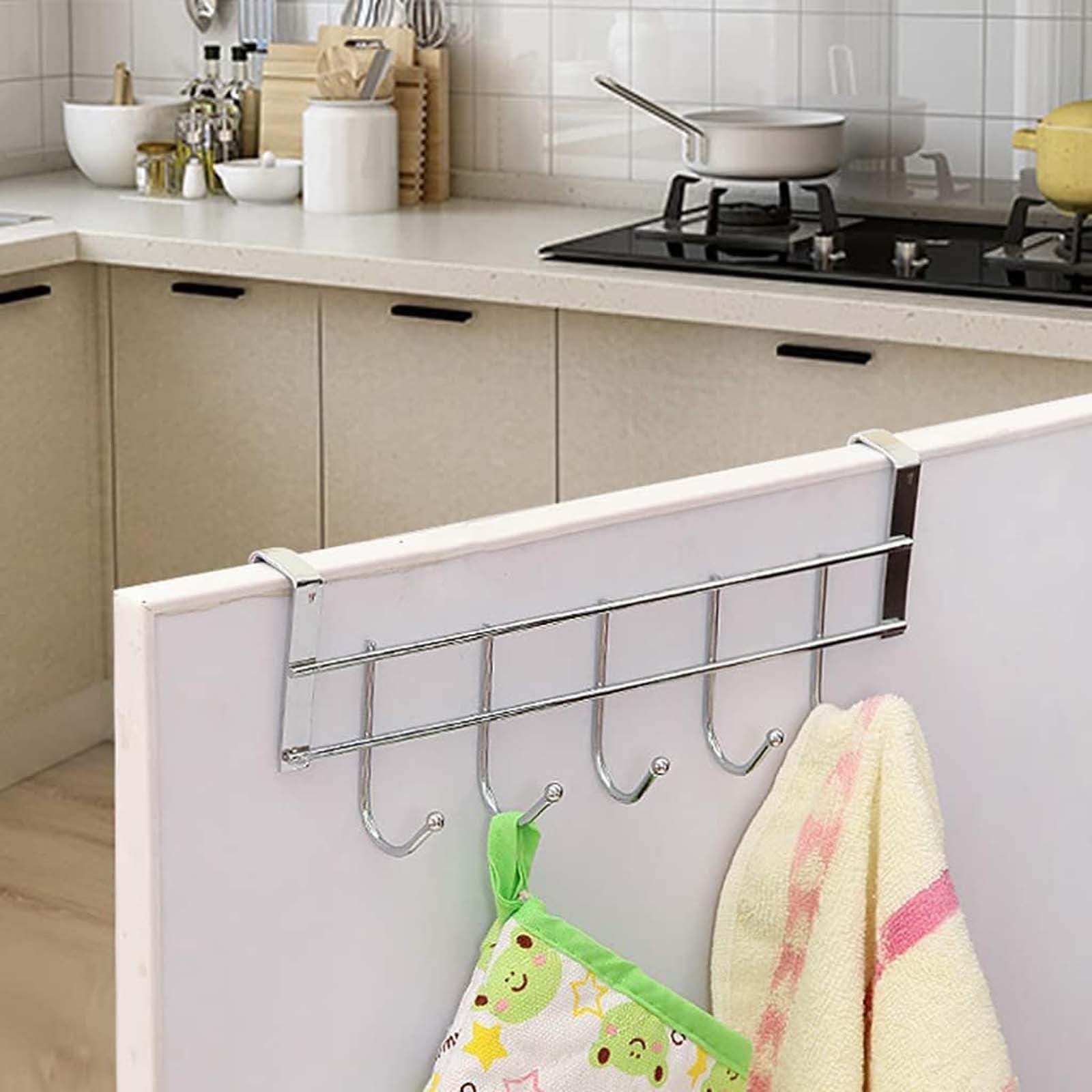 Over The Door Hooks, Door Hanger, Over The Door Towel Rack, Door Coat Towel Hanger Door Coat Rack, No Drilling Metal Hanger with 5 Hooks for Hanging Clothes, Jacket, Hats, 1 Pcs, 9.7x3.5x0.8 9.7