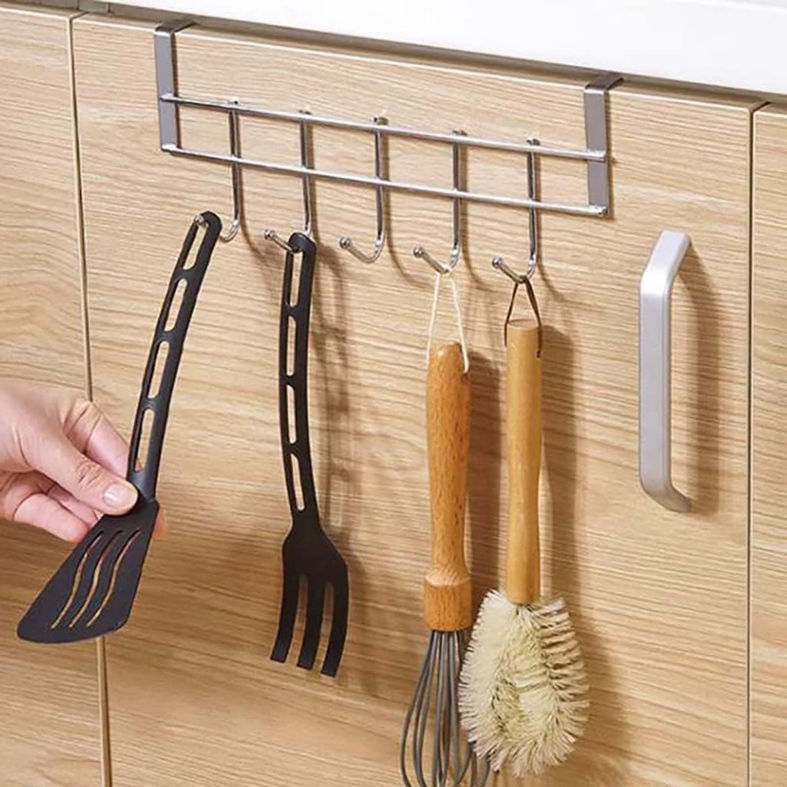 Over The Door Hooks, Door Hanger, Over The Door Towel Rack, Door Coat Towel Hanger Door Coat Rack, No Drilling Metal Hanger with 5 Hooks for Hanging Clothes, Jacket, Hats, 1 Pcs, 9.7x3.5x0.8 17.71