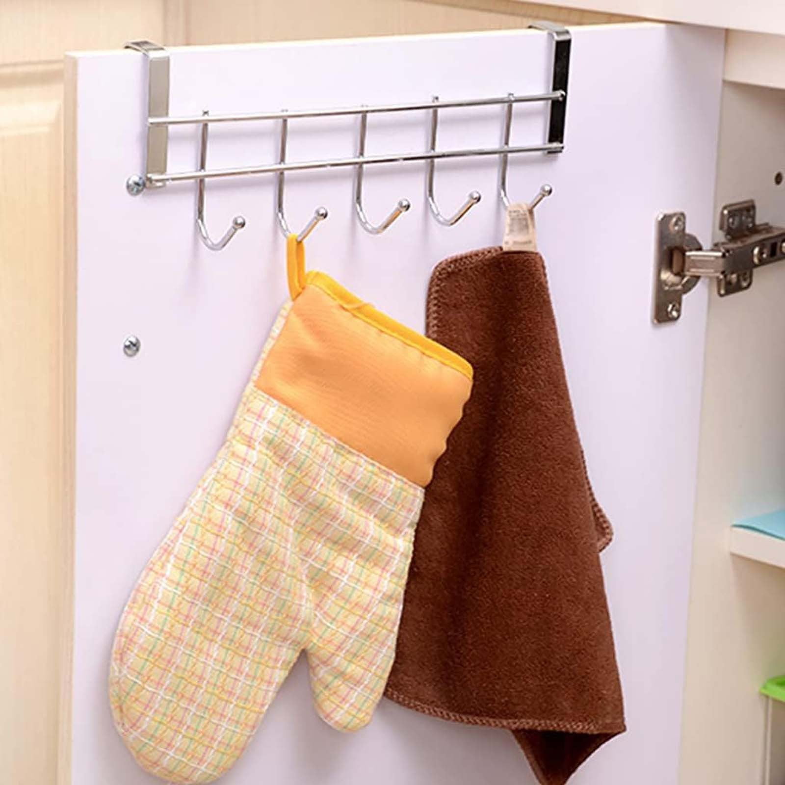 Over The Door Hooks, Door Hanger, Over The Door Towel Rack, Door Coat Towel Hanger Door Coat Rack, No Drilling Metal Hanger with 5 Hooks for Hanging Clothes, Jacket, Hats, 1 Pcs, 9.7x3.5x0.8 17.71