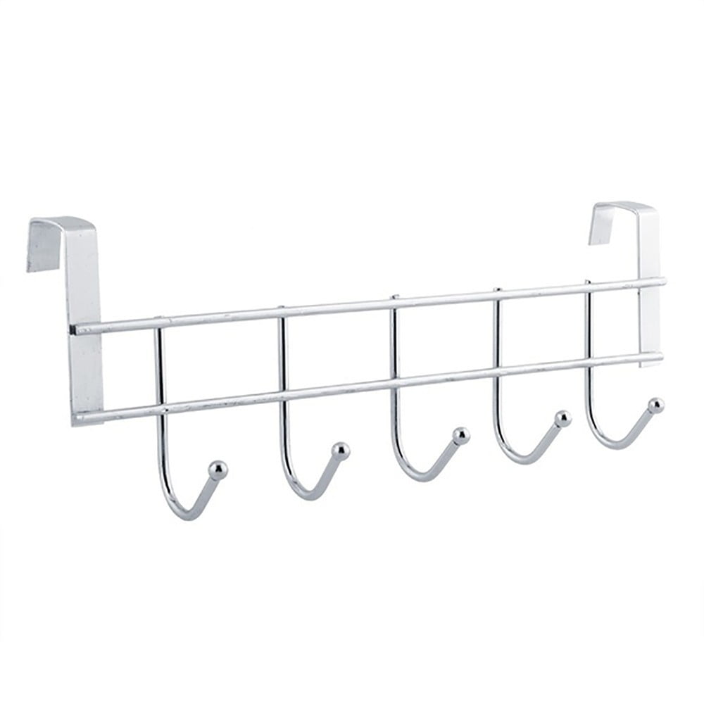 Over The Door Hooks, Door Hanger, Over The Door Towel Rack, Door Coat Towel Hanger Door Coat Rack, No Drilling Metal Hanger with 5 Hooks for Hanging Clothes, Jacket, Hats, 1 Pcs, 9.7x3.5x0.8 17.71
