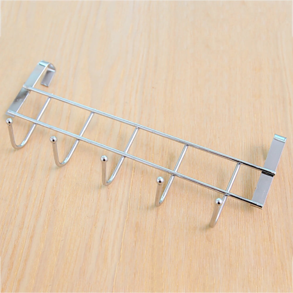 Over The Door Hooks, Door Hanger, Over The Door Towel Rack, Door Coat Towel Hanger Door Coat Rack, No Drilling Metal Hanger with 5 Hooks for Hanging Clothes, Jacket, Hats, 1 Pcs, 9.7x3.5x0.8 17.71