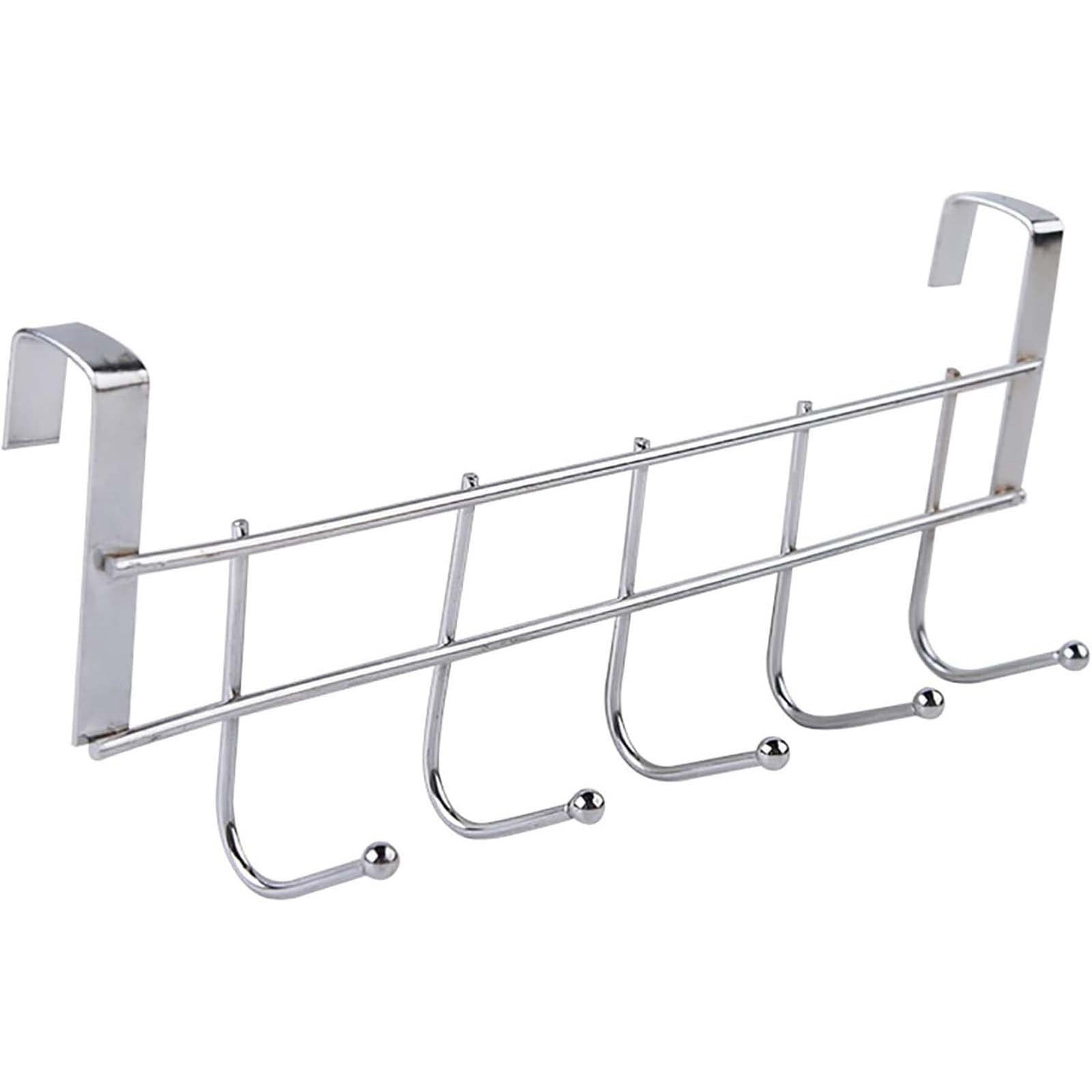 Over The Door Hooks, Door Hanger, Over The Door Towel Rack, Door Coat Towel Hanger Door Coat Rack, No Drilling Metal Hanger with 5 Hooks for Hanging Clothes, Jacket, Hats, 1 Pcs, 9.7x3.5x0.8 9.7