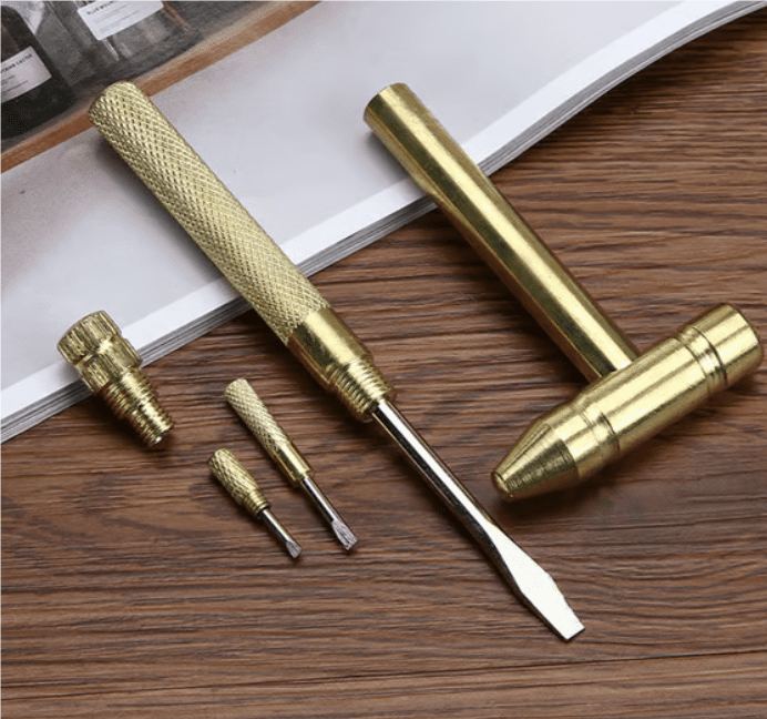 6 in 1 Metal Mini Hammer,Portable Multitool Hammers,Metal Hammer and Screwdriver Multitool Set with Anti-Slip Grip Handle Slotted/Flat Head Phillips Screwdriver and Hammer(Gold) Gold - Image 8