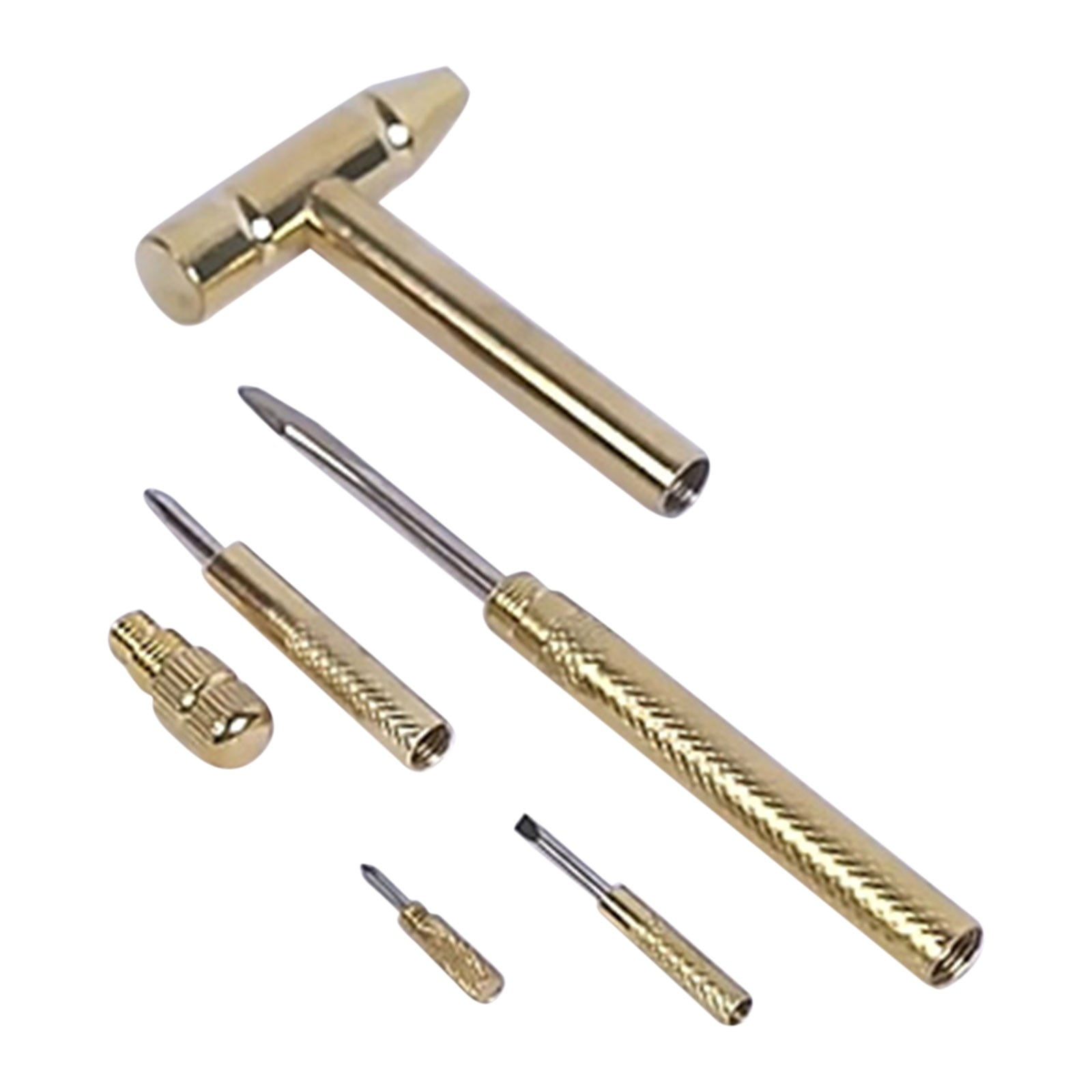6 in 1 Metal Mini Hammer,Portable Multitool Hammers,Metal Hammer and Screwdriver Multitool Set with Anti-Slip Grip Handle Slotted/Flat Head Phillips Screwdriver and Hammer(Gold) Gold(2pc) - Image 1
