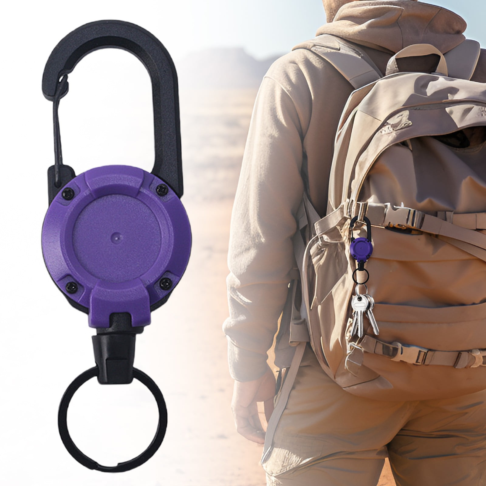 1 Pcs Retractable Keychain,Heavy-Duty Carabiner Badge Holder,Multitool Carabiner Badge Holder,Retractable Keychain Clip Id Holder,Stainless Cord And Extendable Key Ring,Badges & Outdoor Work Purple - Image 2