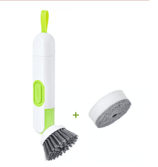 Handheld Press Liquid Dispensing Cleaning Brush with 2 Replaceable Heads, Multi‑Purpose Kitchen Dish Brush Pot Scrubber for Sink Tile Bathroom Household Cleaning - Image 1