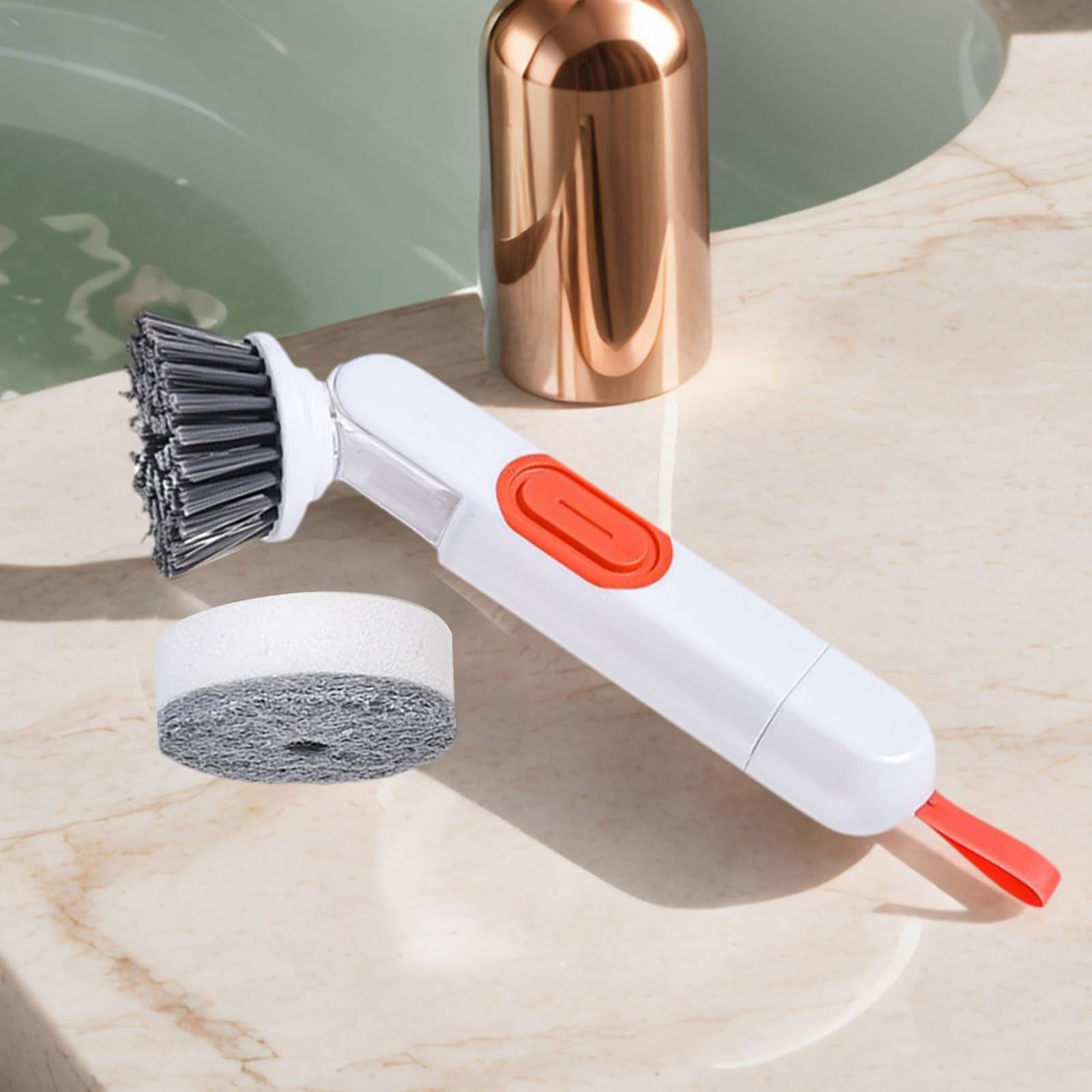 Handheld Press Liquid Dispensing Cleaning Brush with 2 Replaceable Heads, Multi‑Purpose Kitchen Dish Brush Pot Scrubber for Sink Tile Bathroom Household Cleaning - Image 4