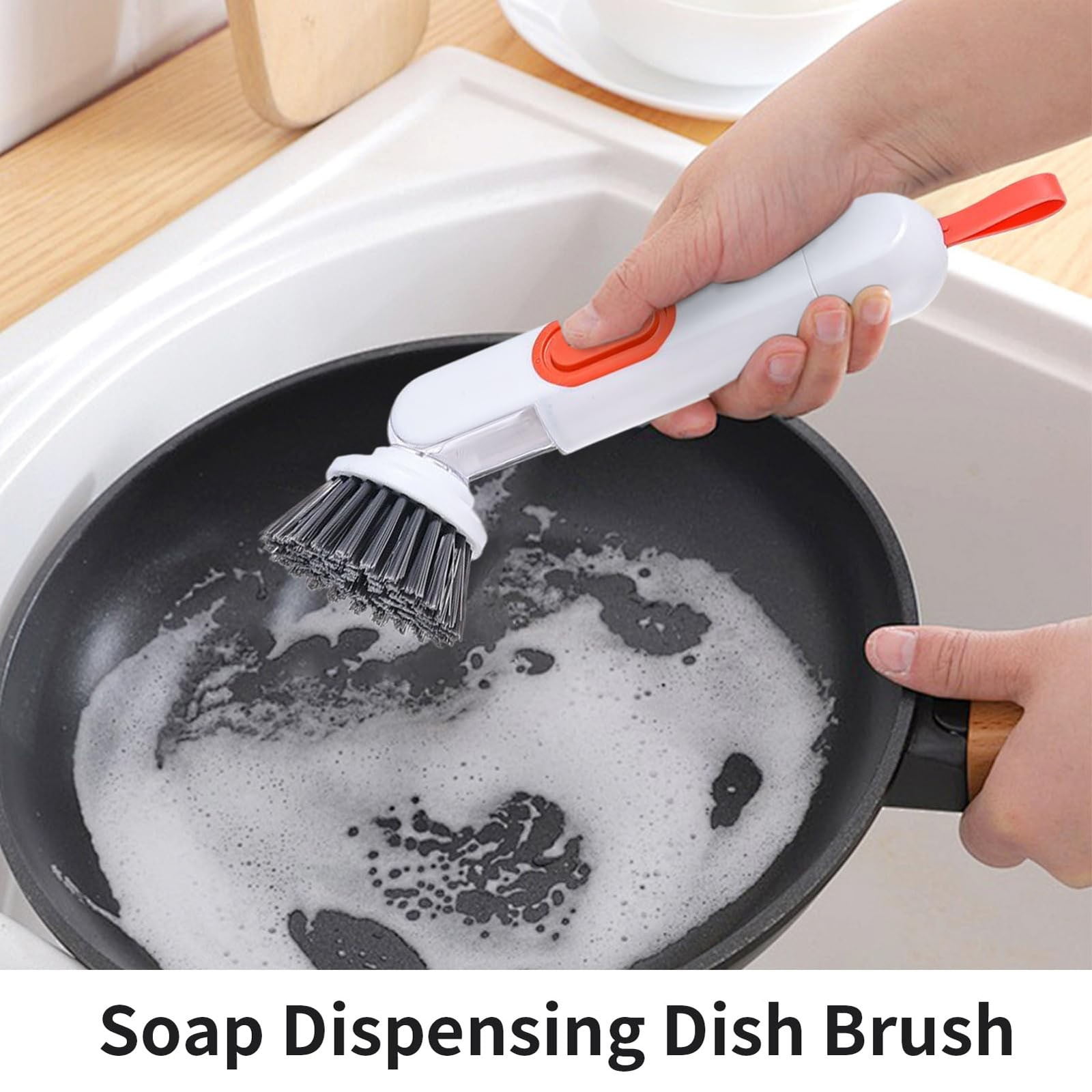 Handheld Press Liquid Dispensing Cleaning Brush with 2 Replaceable Heads, Multi‑Purpose Kitchen Dish Brush Pot Scrubber for Sink Tile Bathroom Household Cleaning - Image 7