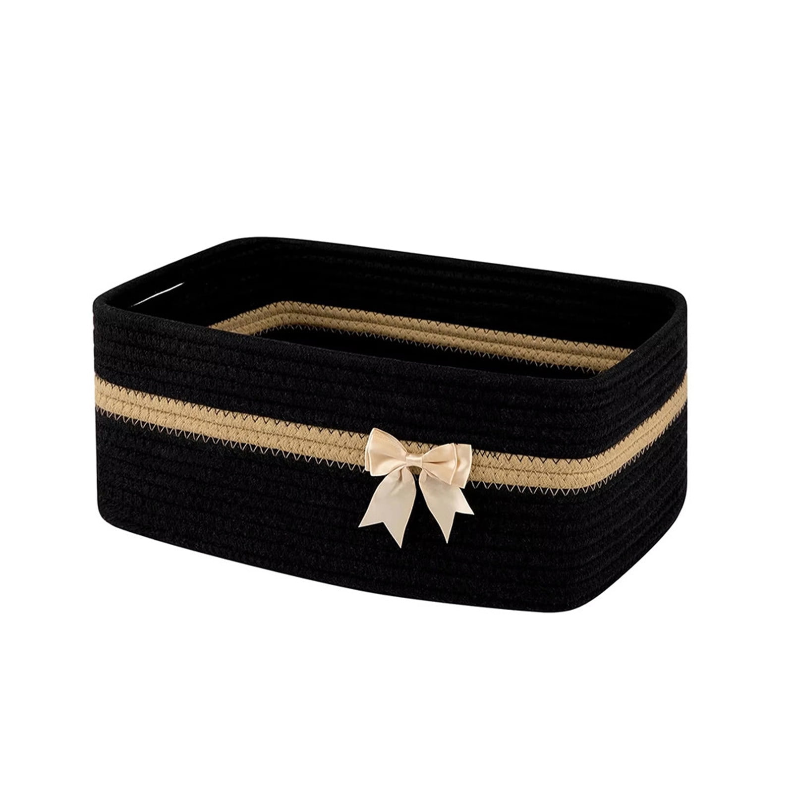 Large Woven Storage Basket, Holiday Gift Storage Basket with Handles for Living Room Shelves, Bow Basket for Empty with Gift Bags and Ribbons for Pet Toy Bin, Packaging Woven Storage Bin Black - Image 1