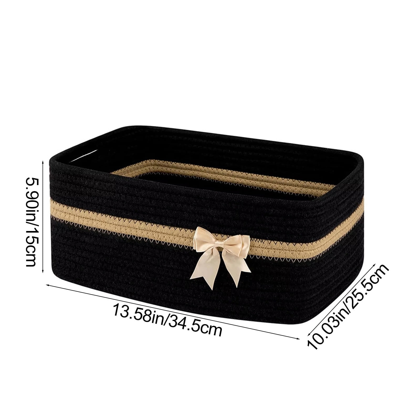 Large Woven Storage Basket, Holiday Gift Storage Basket with Handles for Living Room Shelves, Bow Basket for Empty with Gift Bags and Ribbons for Pet Toy Bin, Packaging Woven Storage Bin Black - Image 3