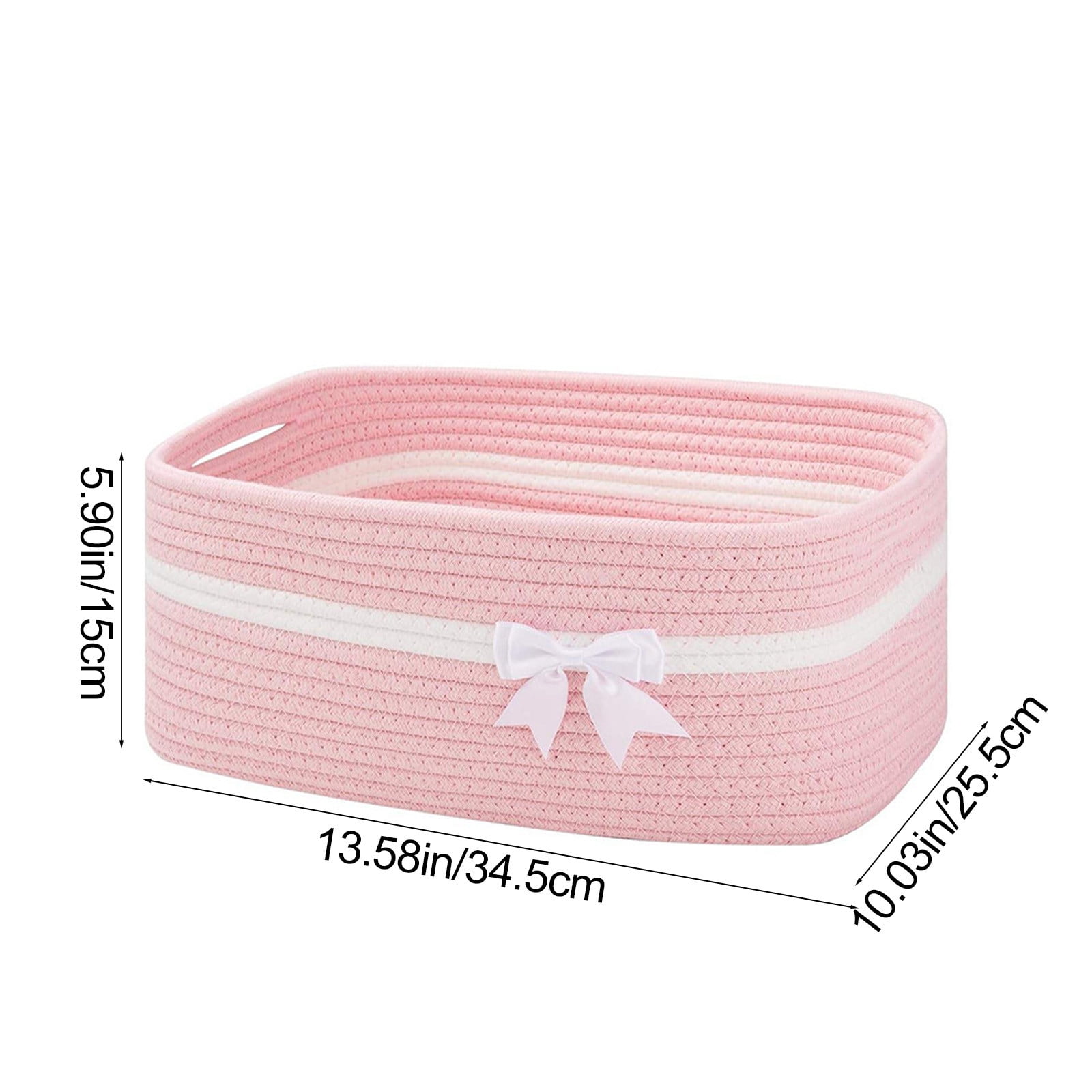 Large Woven Storage Basket, Holiday Gift Storage Basket with Handles for Living Room Shelves, Bow Basket for Empty with Gift Bags and Ribbons for Pet Toy Bin, Packaging Woven Storage Bin Pink - Image 3