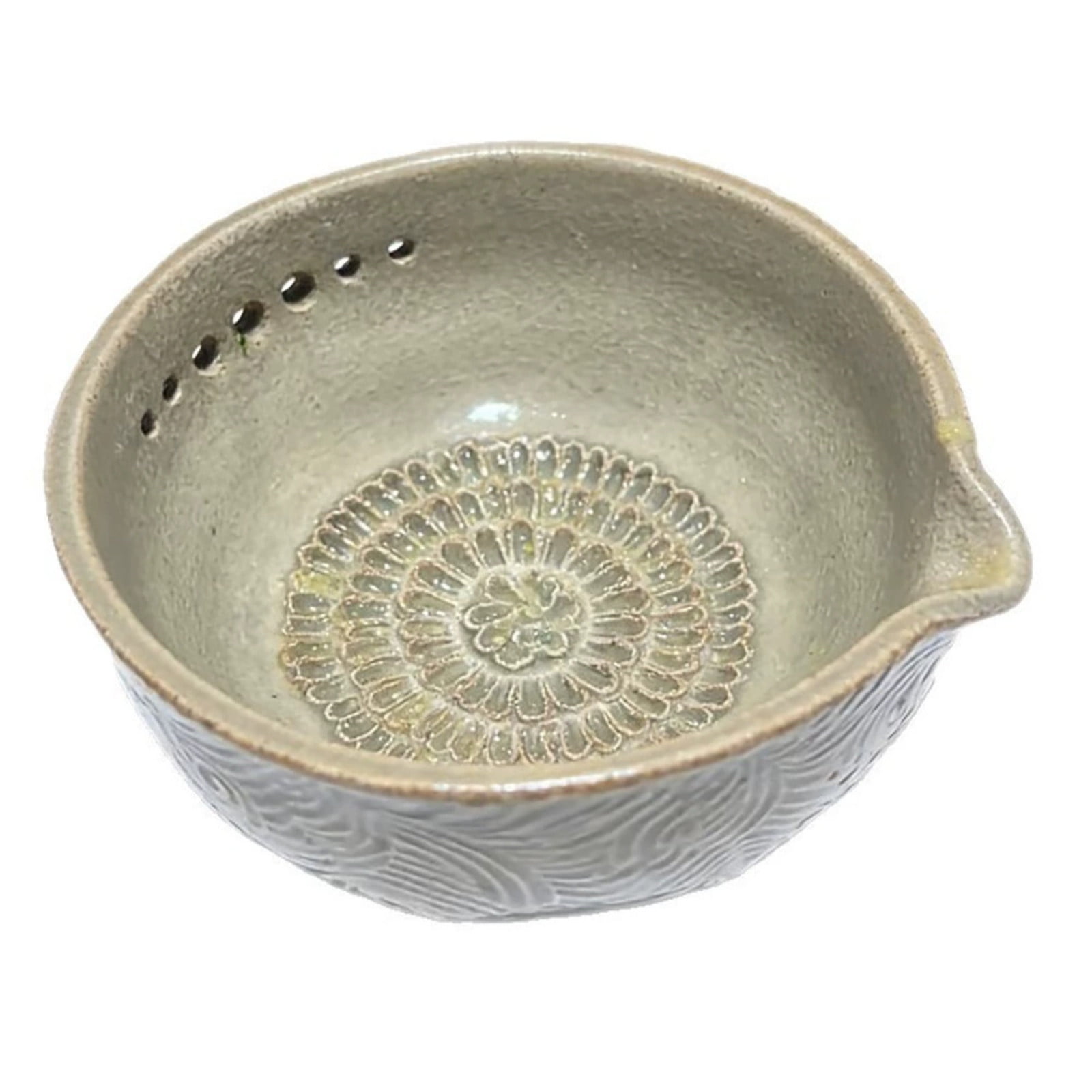 2-in-1 Stoneware Kitchen Grater Plate Tools, Handmade Garlic Grater & Herb Bowl, Efficient Stoneware Herb Stripping Tool,5 Hole Sizes,with Drainage Port, Handmade Garlic Shredder Bowl - Image 2