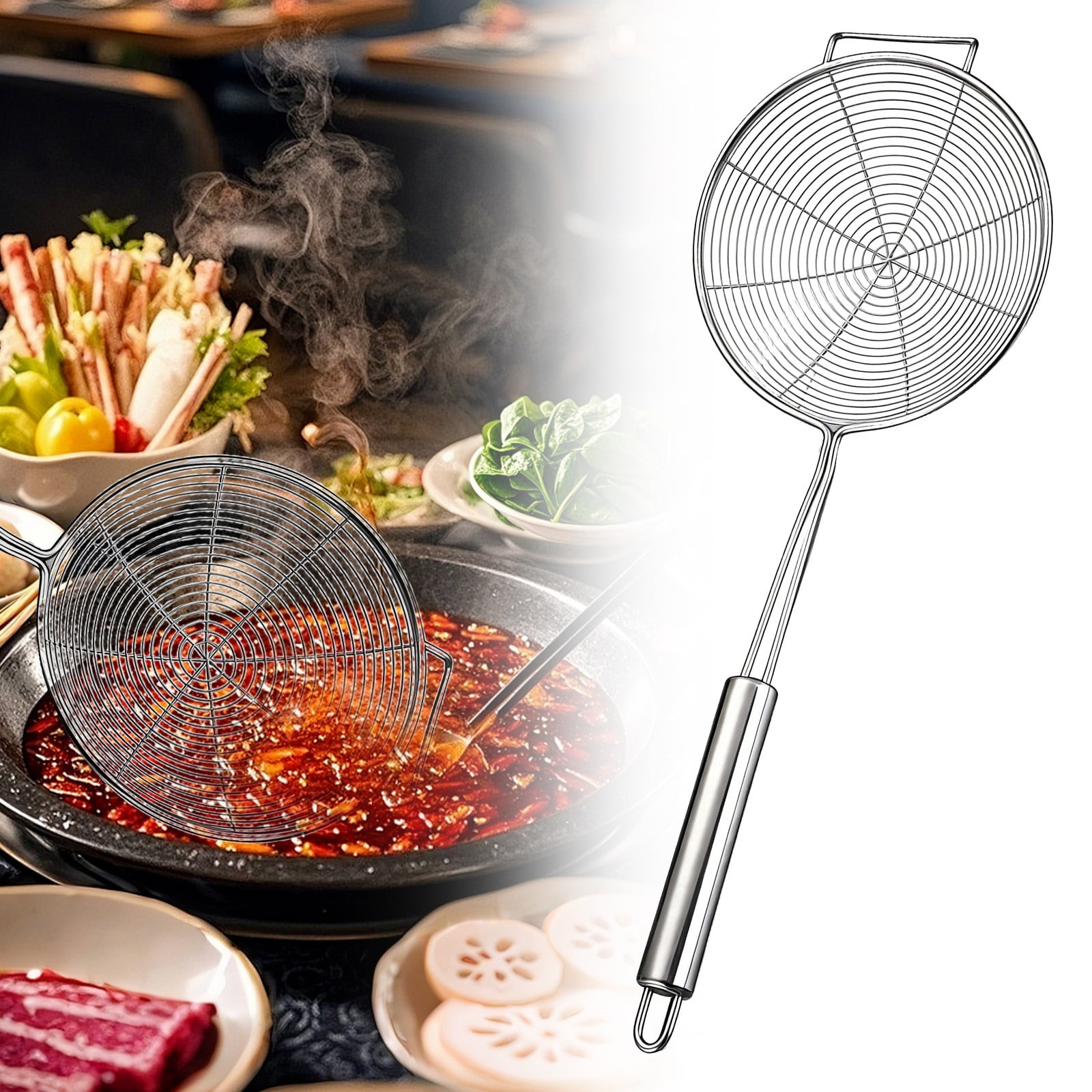 Strainer Spider Skimmers for Kitchen Cooking and Frying Food, Stainless Steel Slotted Spoon Pasta Strainers Tomato Food Strainer Skimmer Ladle For Pasta, 1 Pcs, 15.94x6.3 15.94