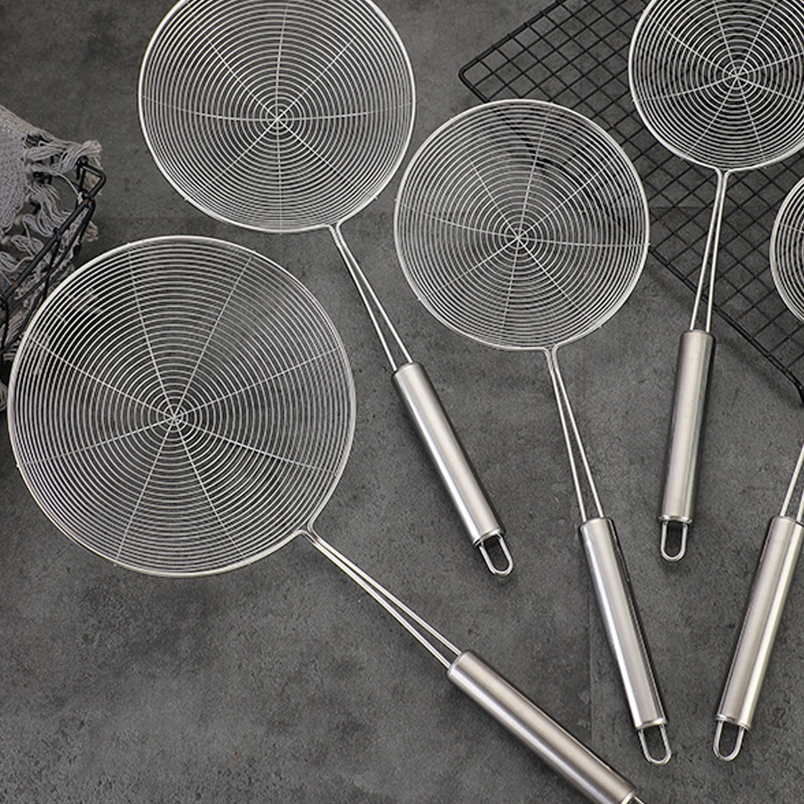 Strainer Spider Skimmers for Kitchen Cooking and Frying Food, Stainless Steel Slotted Spoon Pasta Strainers Tomato Food Strainer Skimmer Ladle For Pasta, 1 Pcs, 15.94x6.3 17.72
