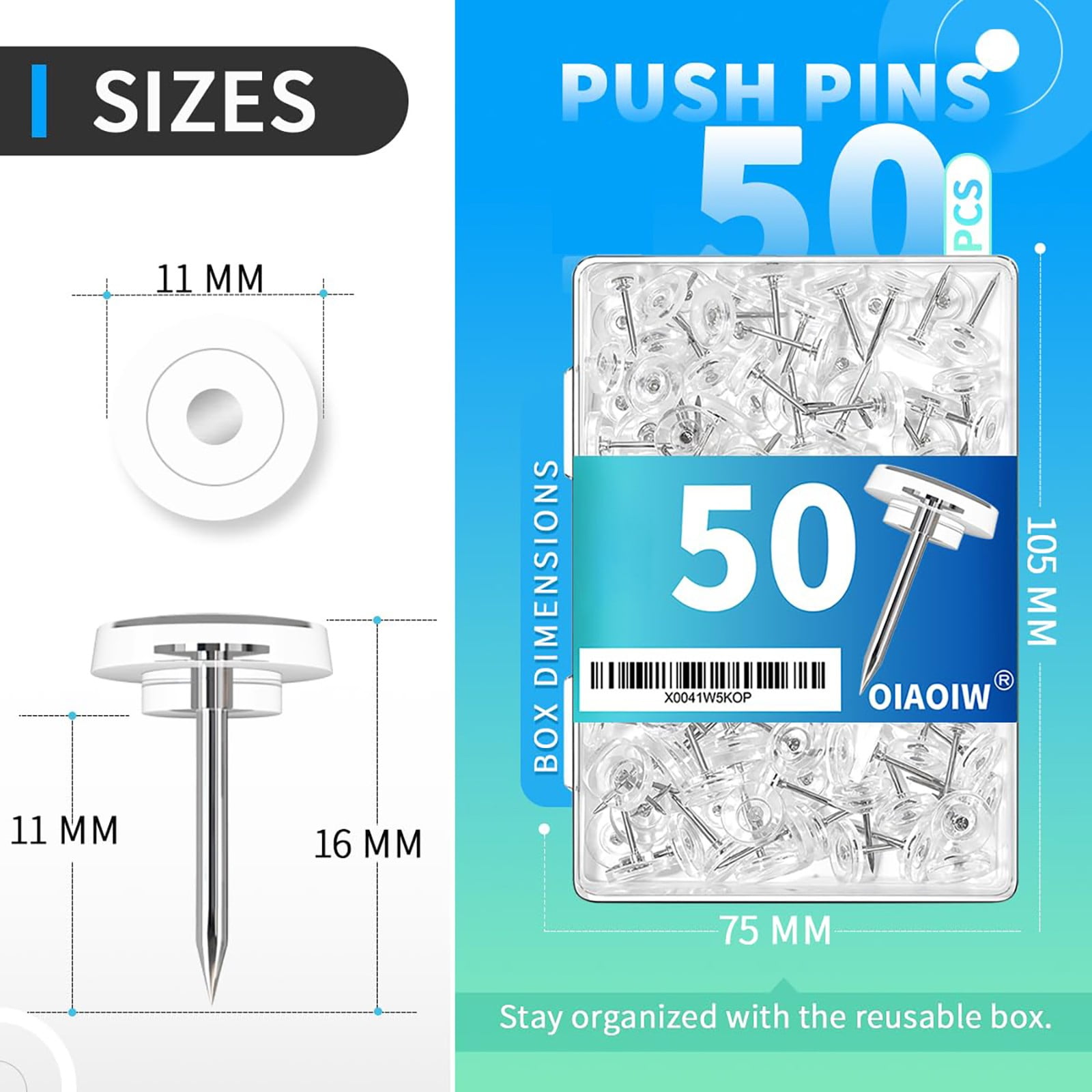 100 Pcs Push Pins Tacks, Thumb Tacks for Wall, Clear Plastic Head, Steel Point, Decorative Push Pins, Standard Thumb Tacks for Bulletin Board, Corkboard, Map, Calendar, Photo, Home, Office(Clear) Clear(150PC) - Image 3