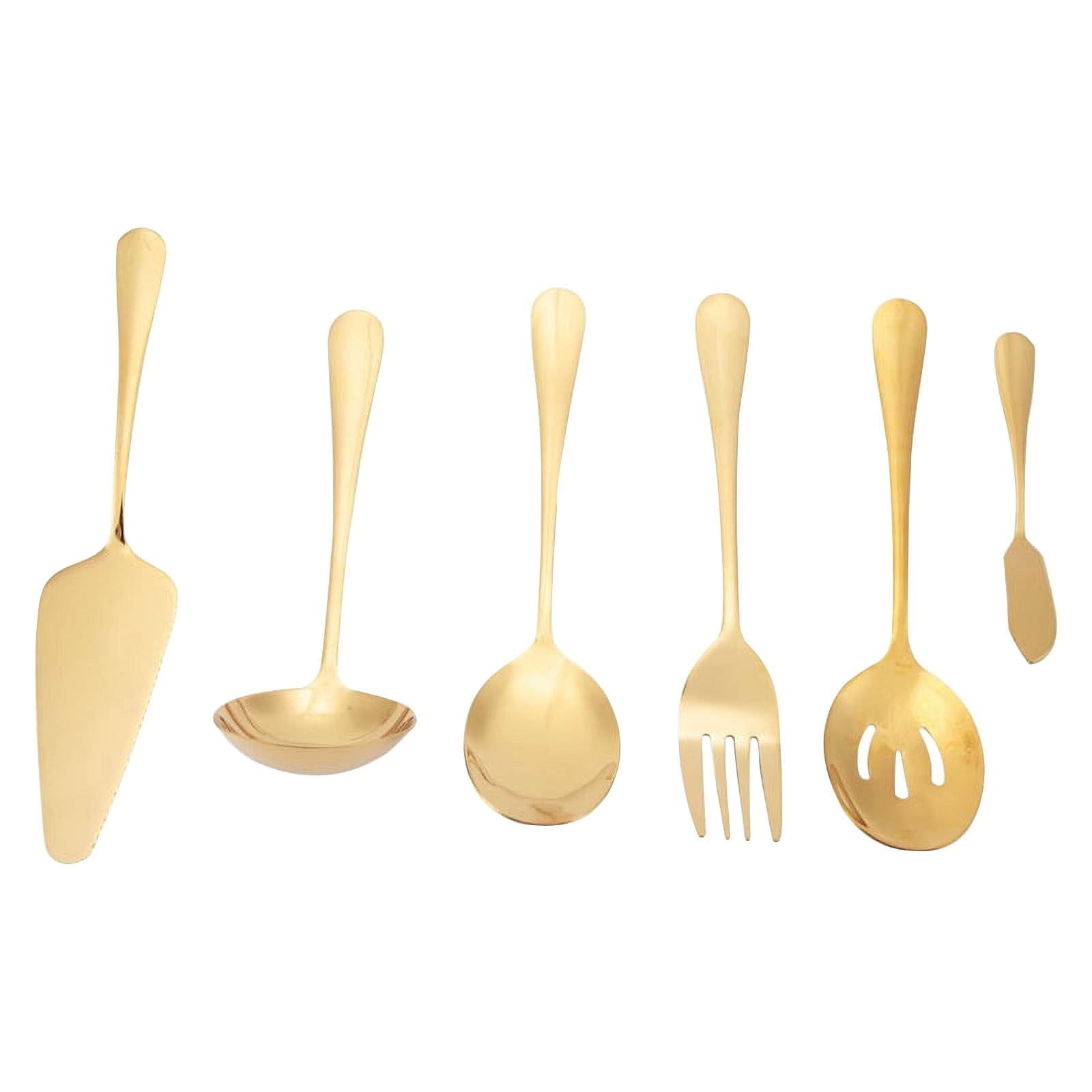 Stainless Steel Gold Serving Utensils Set of 6, Heavy Duty Metal Serving Spoons Slotted Spoons Forks Set for Catering Buffet Party Banquet Restaurant, Mirror Polish, Dishwasher Safe Multisize Gold - Image 1