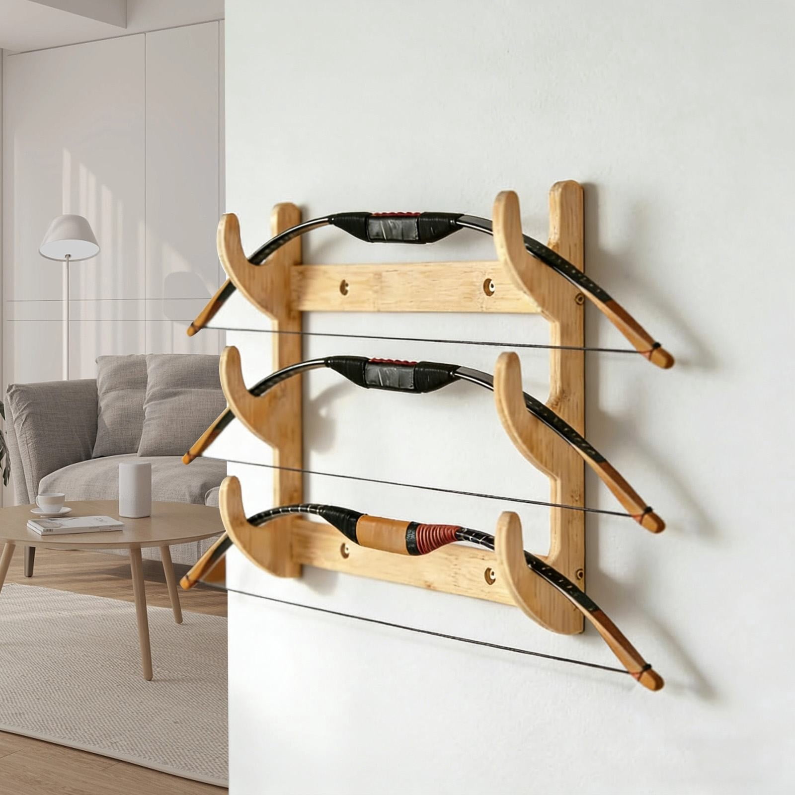 Bow Rack, Wall Mount Sword Holder, Wooden Wall Mount Bow Hanger Heavy Duty Archery Bows Wall Holder for Compound & Recurve Bows, Only Rack, 1 Pcs, 15.35x11.81x1.57 15.35