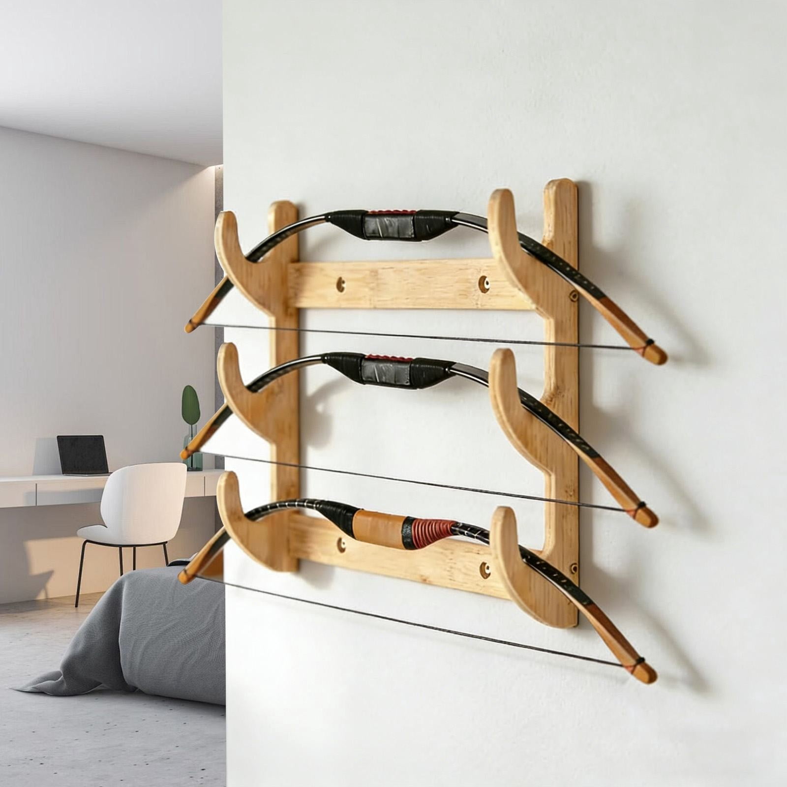 Bow Rack, Wall Mount Sword Holder, Wooden Wall Mount Bow Hanger Heavy Duty Archery Bows Wall Holder for Compound & Recurve Bows, Only Rack, 1 Pcs, 15.35x11.81x1.57 15.35