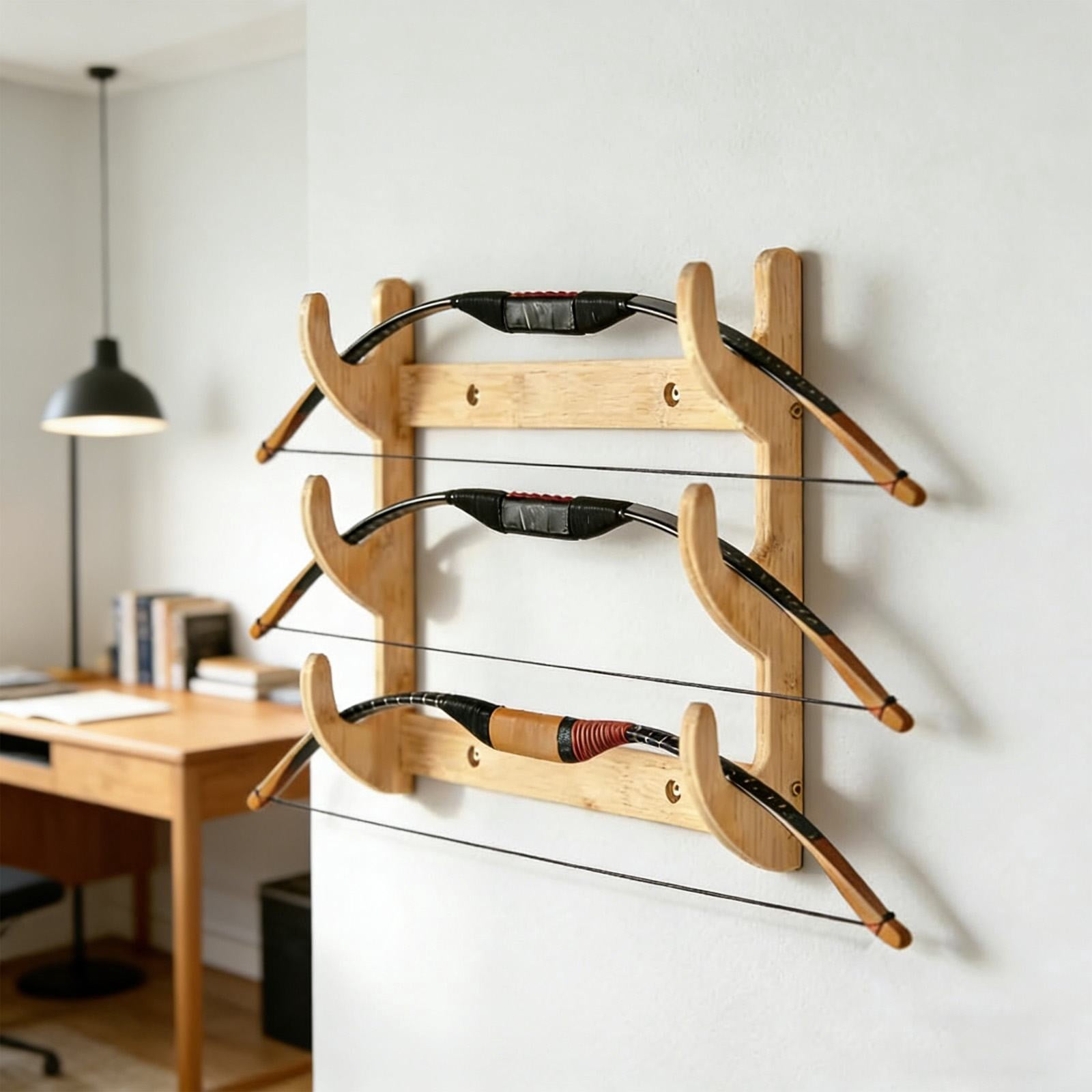 Bow Rack, Wall Mount Sword Holder, Wooden Wall Mount Bow Hanger Heavy Duty Archery Bows Wall Holder for Compound & Recurve Bows, Only Rack, 1 Pcs, 15.35x11.81x1.57 15.35