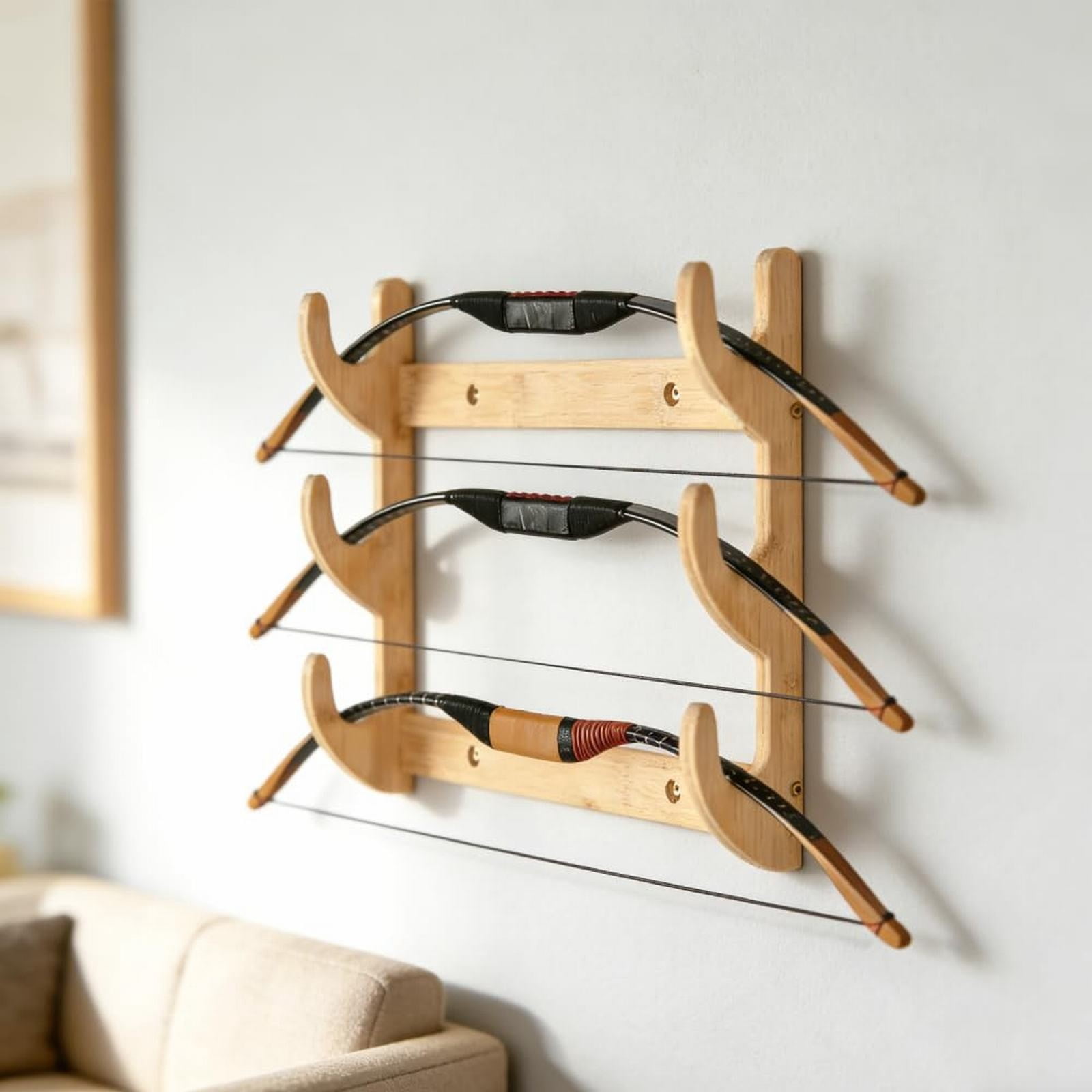 Bow Rack, Wall Mount Sword Holder, Wooden Wall Mount Bow Hanger Heavy Duty Archery Bows Wall Holder for Compound & Recurve Bows, Only Rack, 1 Pcs, 15.35x11.81x1.57 15.35