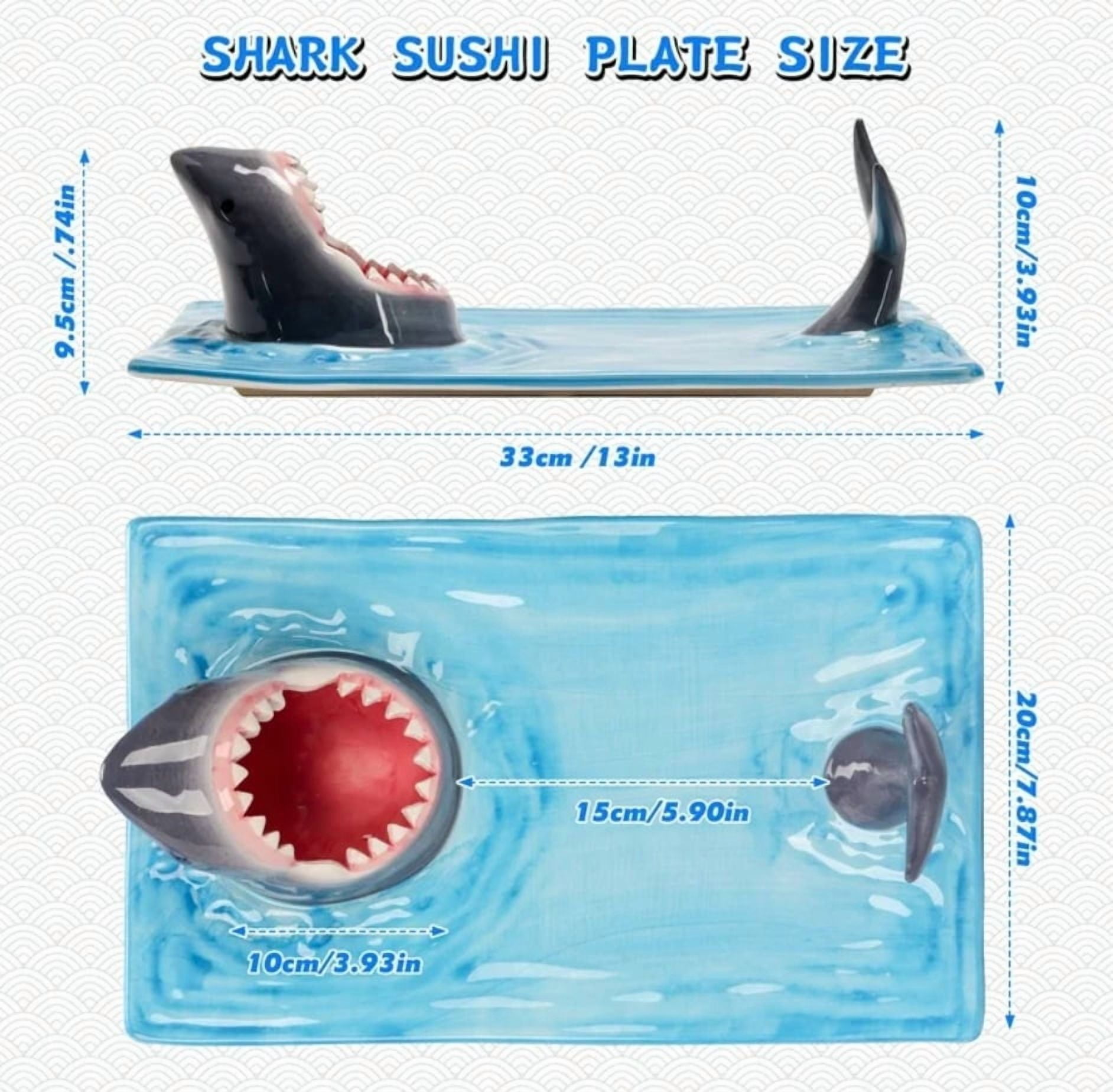 Creative Shark Sushi Plate,Blue Ceramic Shark Plate,Shark Shaped Serving Platter,Food Serving Tray with Dipping Sauce Bowl,Gifts for Shark Party Lovers,Microwave/Oven/Dishwasher Safe Sushi Dishes B - Image 2