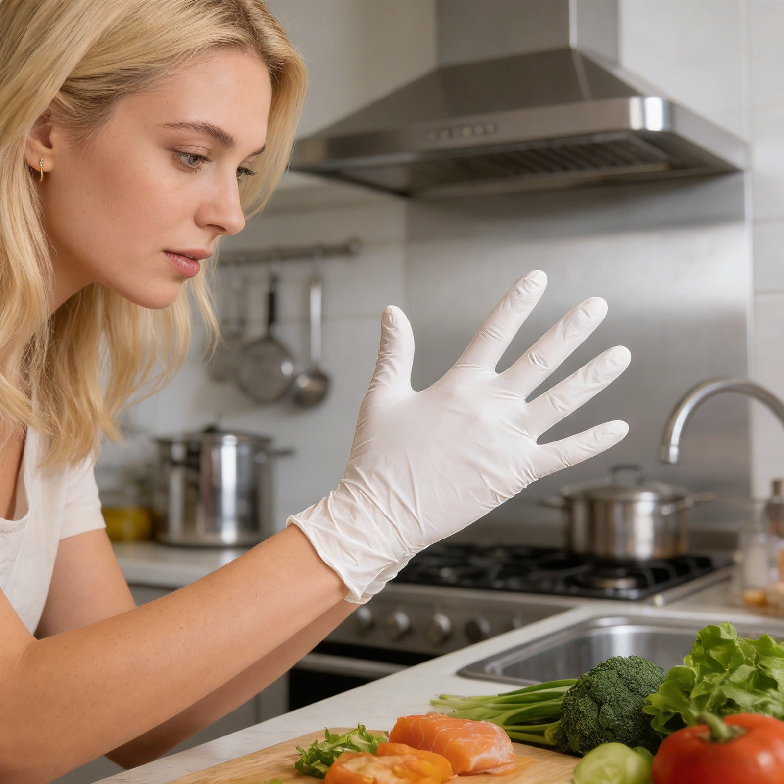 Nitrile Disposable Single Use Safety Gloves,Sustainable,Disposable Nitrile Gloves Food Grade Catering Kitchen Household Beauty Rubber Nitrile Gloves,(1 Box/50 Gloves) White - Image 6