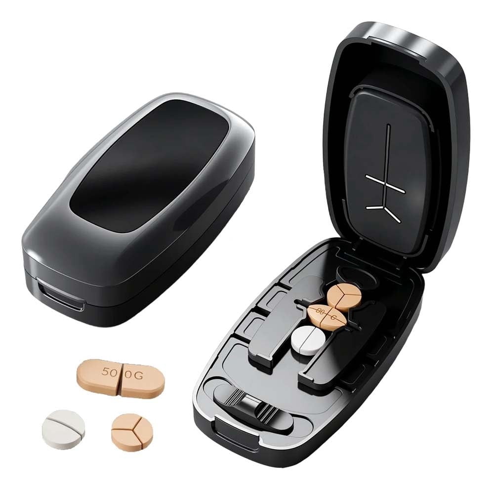 Dual Fixing Clips, Multi-Pill Cutting, Adjustable Slot Pill Cutter - Fits Small/Large Pills, Vitamins, Oval/Long Tablets | 1/2, 1/3, 1/4 Even Splitting, Precision Split, Hidden Sharp Blade B - Image 1