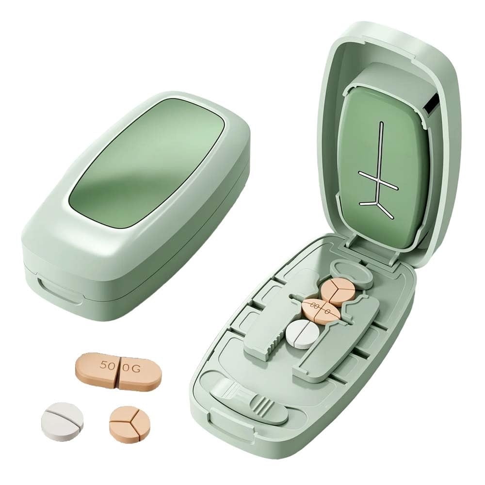 Dual Fixing Clips, Multi-Pill Cutting, Adjustable Slot Pill Cutter - Fits Small/Large Pills, Vitamins, Oval/Long Tablets | 1/2, 1/3, 1/4 Even Splitting, Precision Split, Hidden Sharp Blade C - Image 1