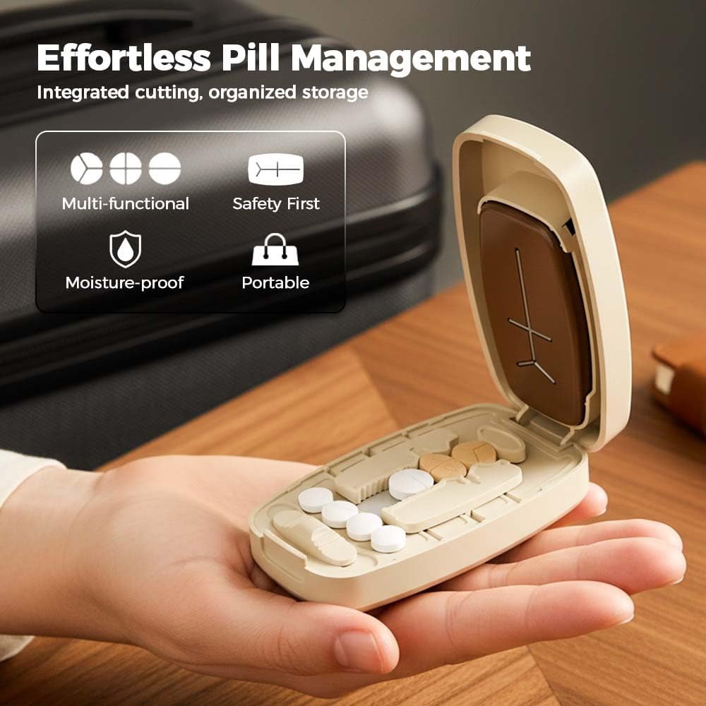 Dual Fixing Clips, Multi-Pill Cutting, Adjustable Slot Pill Cutter - Fits Small/Large Pills, Vitamins, Oval/Long Tablets | 1/2, 1/3, 1/4 Even Splitting, Precision Split, Hidden Sharp Blade C - Image 2