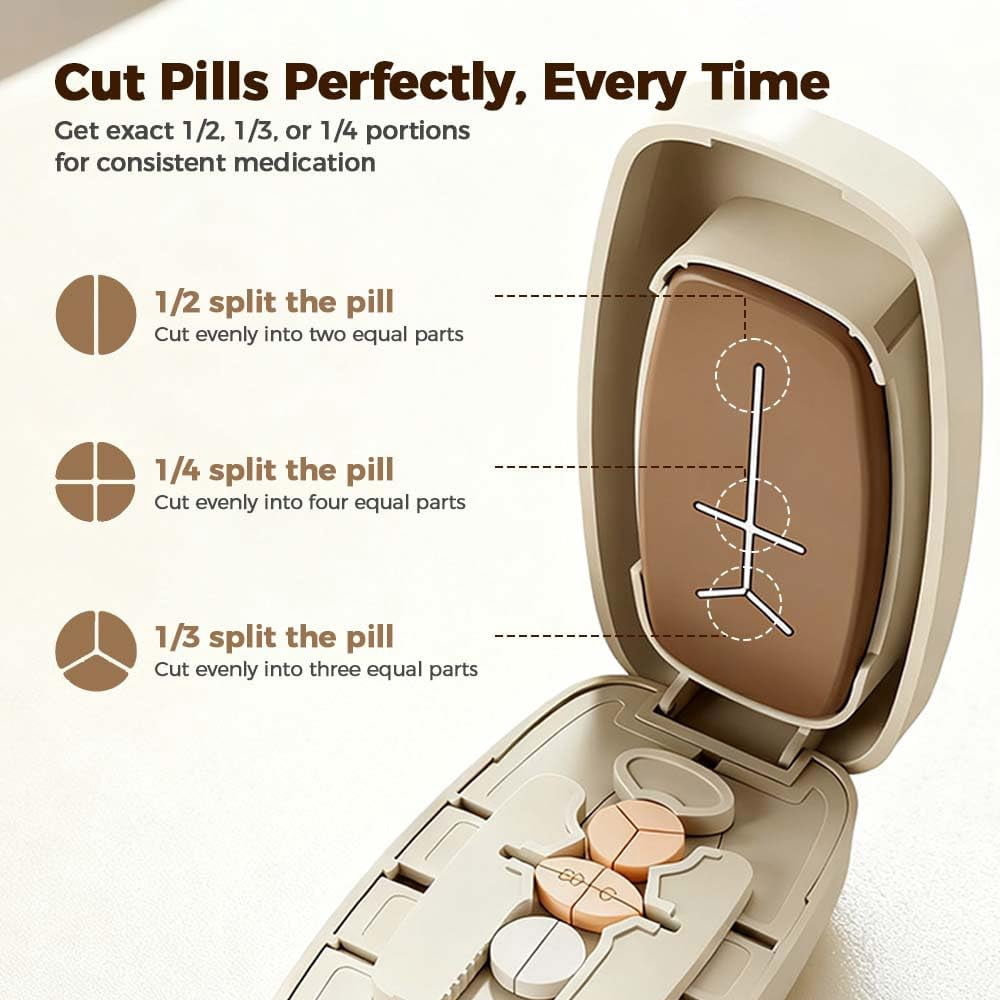 Dual Fixing Clips, Multi-Pill Cutting, Adjustable Slot Pill Cutter - Fits Small/Large Pills, Vitamins, Oval/Long Tablets | 1/2, 1/3, 1/4 Even Splitting, Precision Split, Hidden Sharp Blade C - Image 3