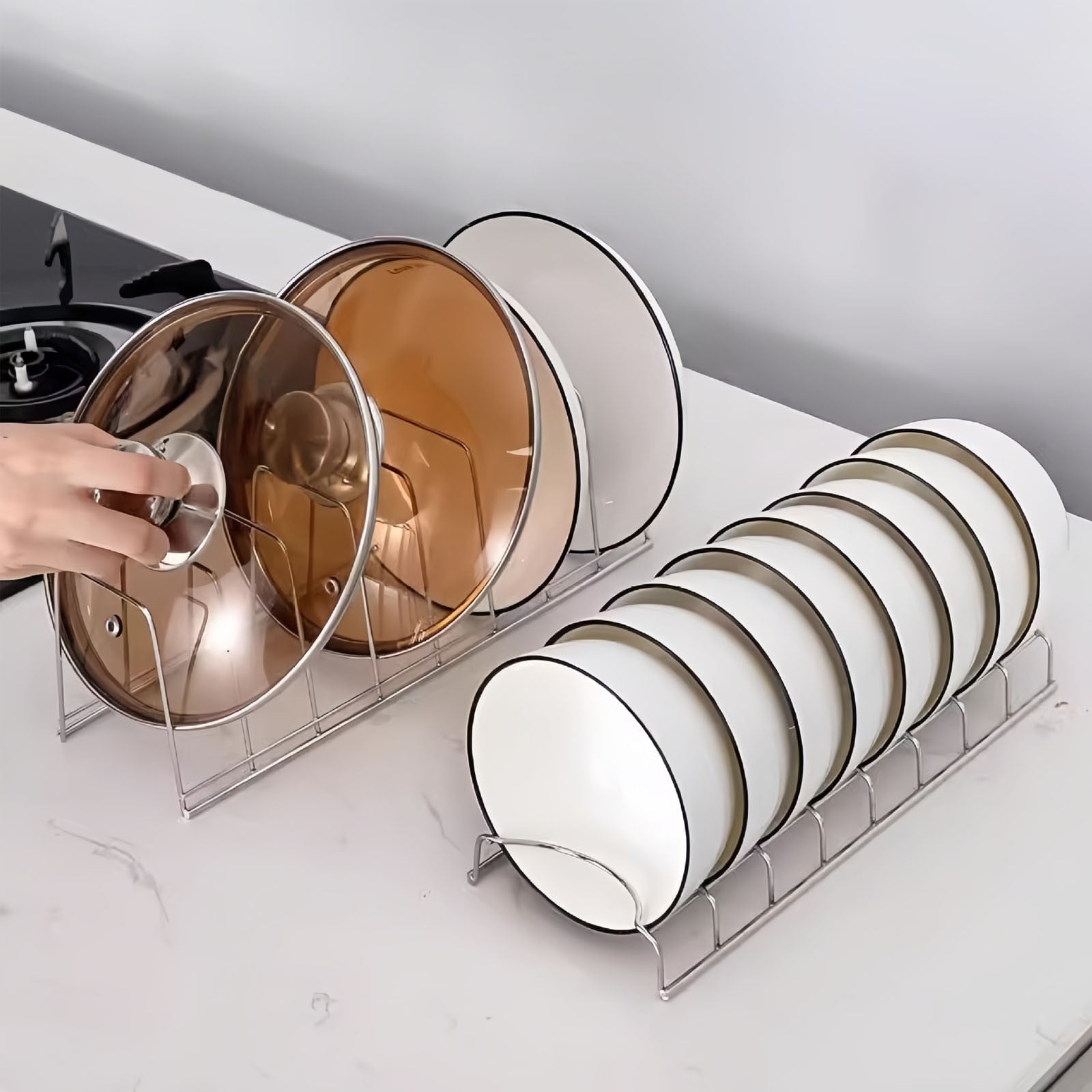 1 Pcs Lid Organizer,Pot Lid Organizer,Metal Pot Lid Holder,8-Tier Pot Lid Rack for Bakeware Dish Plate,Cutting Boards,Pots & Pans,Serving Trays,Containers in Cabinet Pantry,(A,11.61x4.72x0.9 in) A - Image 7