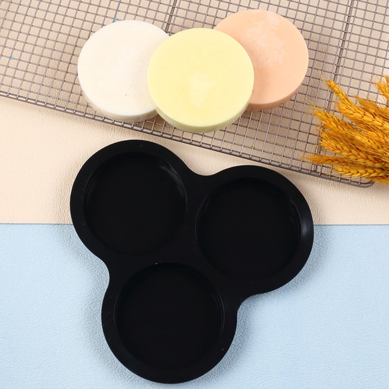 1 Pcs Silicone Egg Cups for Air Fryer,3-Cavity Cupcake Baking Tray,Round Silicone Baking Tools,Round Silicone Ramekins,for Sandwiches,Non-Stick Tray for Baking Accessories,(Dark Gray,9.06x8.46 in) Black - Image 4