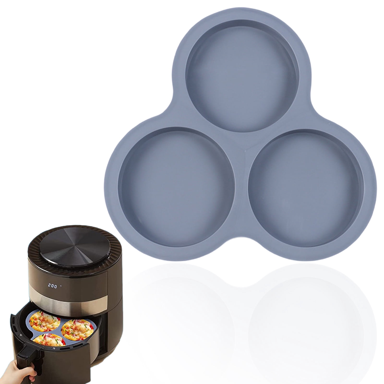 1 Pcs Silicone Egg Cups for Air Fryer,3-Cavity Cupcake Baking Tray,Round Silicone Baking Tools,Round Silicone Ramekins,for Sandwiches,Non-Stick Tray for Baking Accessories,(Dark Gray,9.06x8.46 in) Dark Gray - Image 2