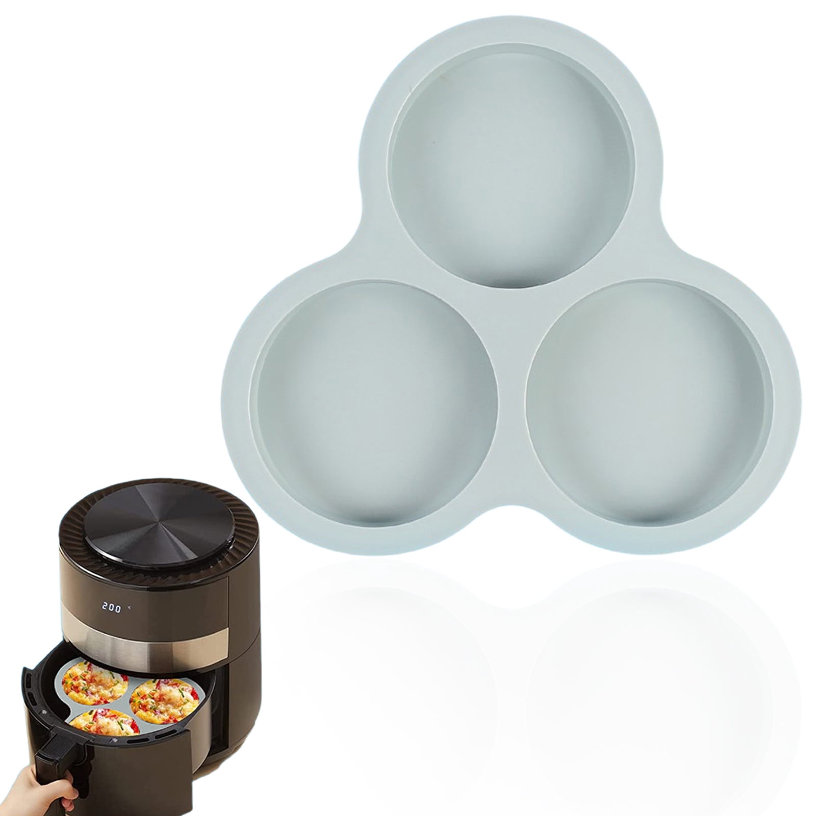 1 Pcs Silicone Egg Cups for Air Fryer,3-Cavity Cupcake Baking Tray,Round Silicone Baking Tools,Round Silicone Ramekins,for Sandwiches,Non-Stick Tray for Baking Accessories,(Dark Gray,9.06x8.46 in) Gray - Image 2