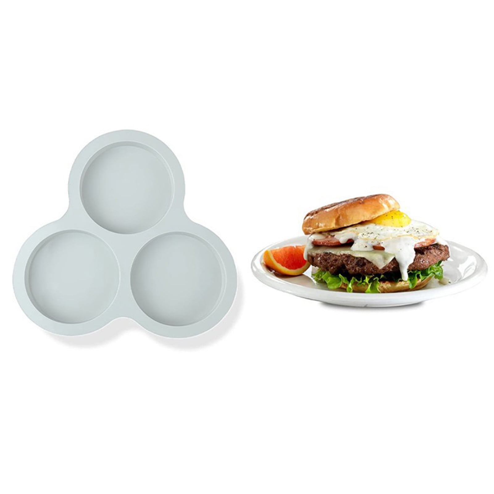 1 Pcs Silicone Egg Cups for Air Fryer,3-Cavity Cupcake Baking Tray,Round Silicone Baking Tools,Round Silicone Ramekins,for Sandwiches,Non-Stick Tray for Baking Accessories,(Dark Gray,9.06x8.46 in) Gray - Image 4